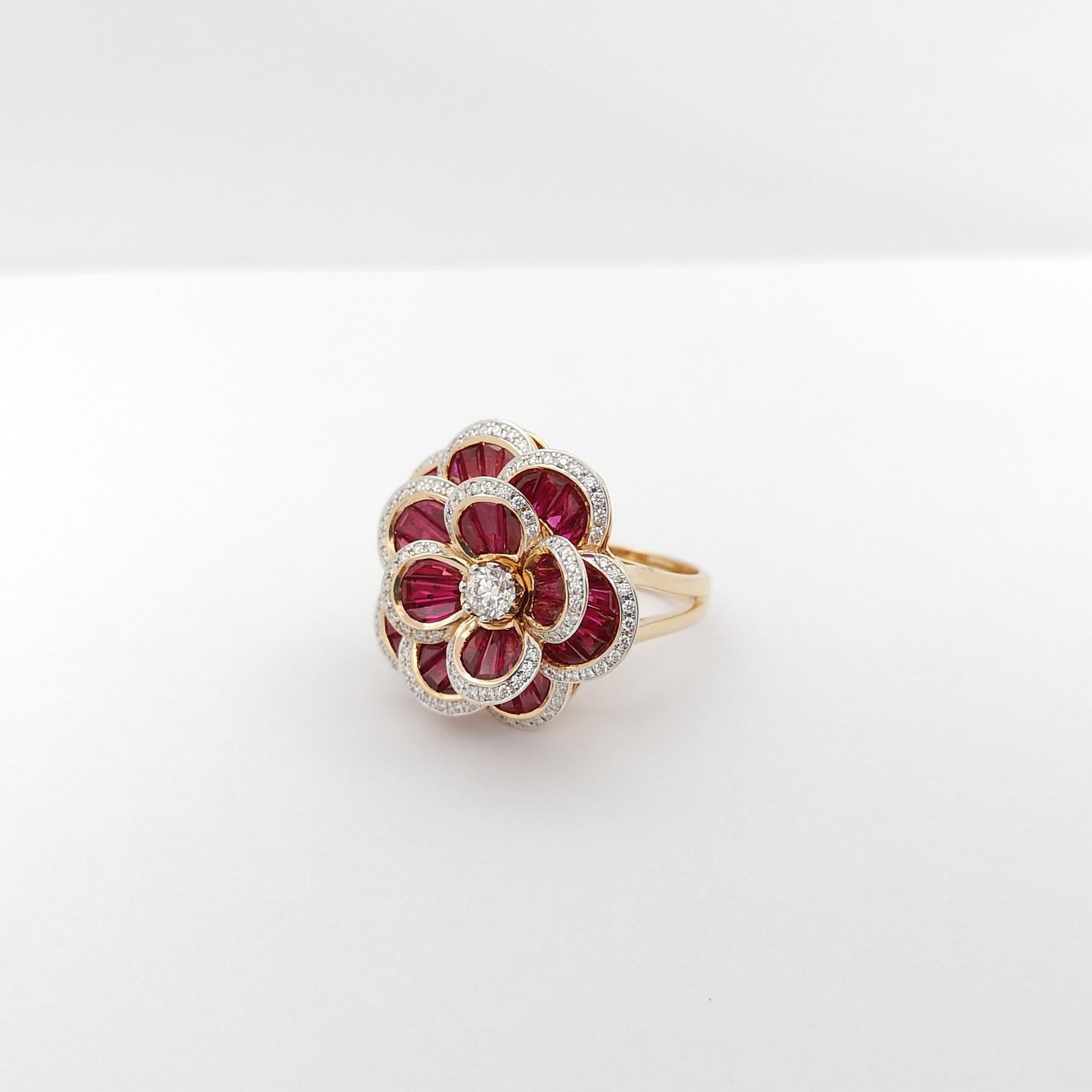 Ruby with Diamond Flower Ring set in 18K Rose Gold Settings For Sale 9