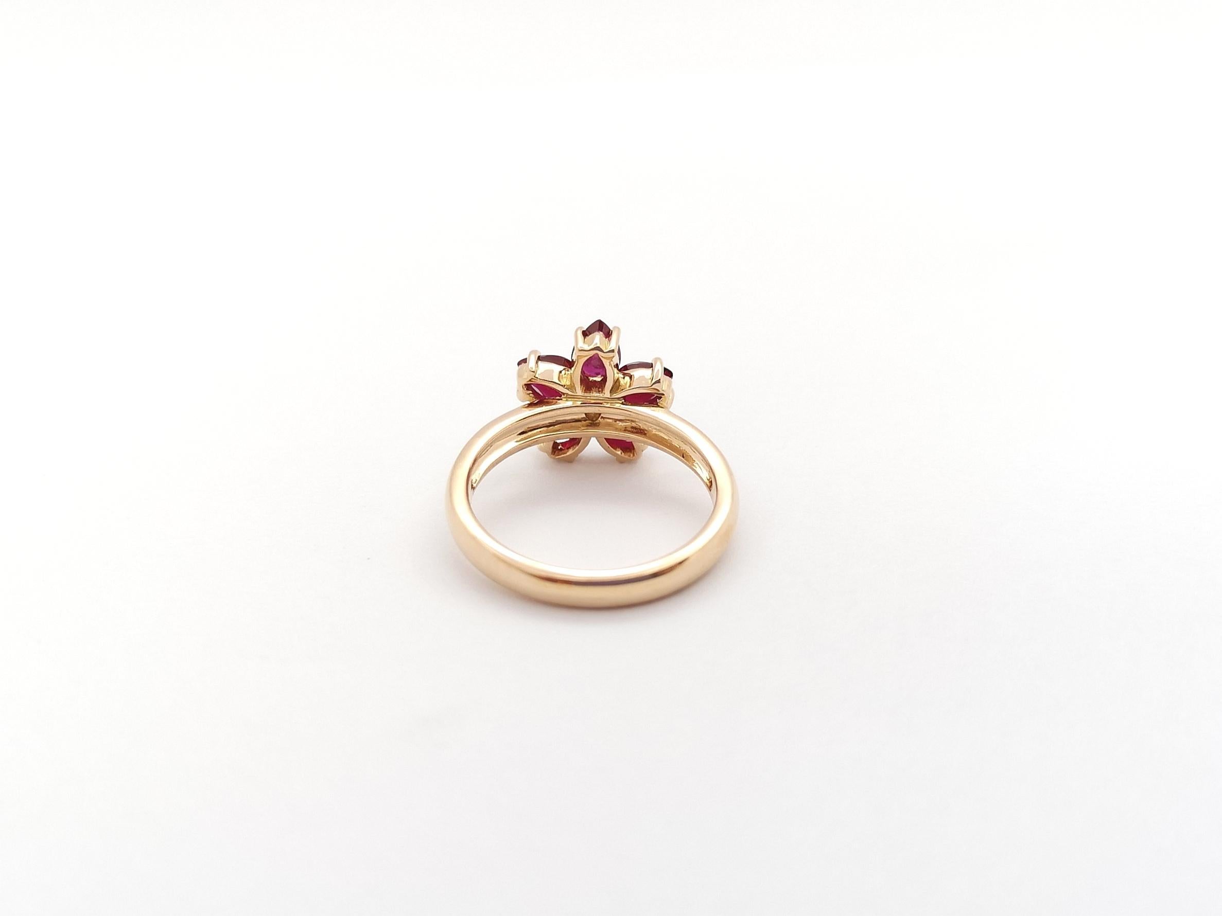 Ruby with Diamond Flower Ring set in 18K Rose Gold Settings For Sale 10