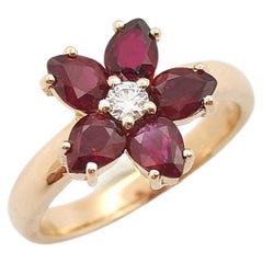 Ruby with Diamond Flower Ring set in 18K Rose Gold Settings