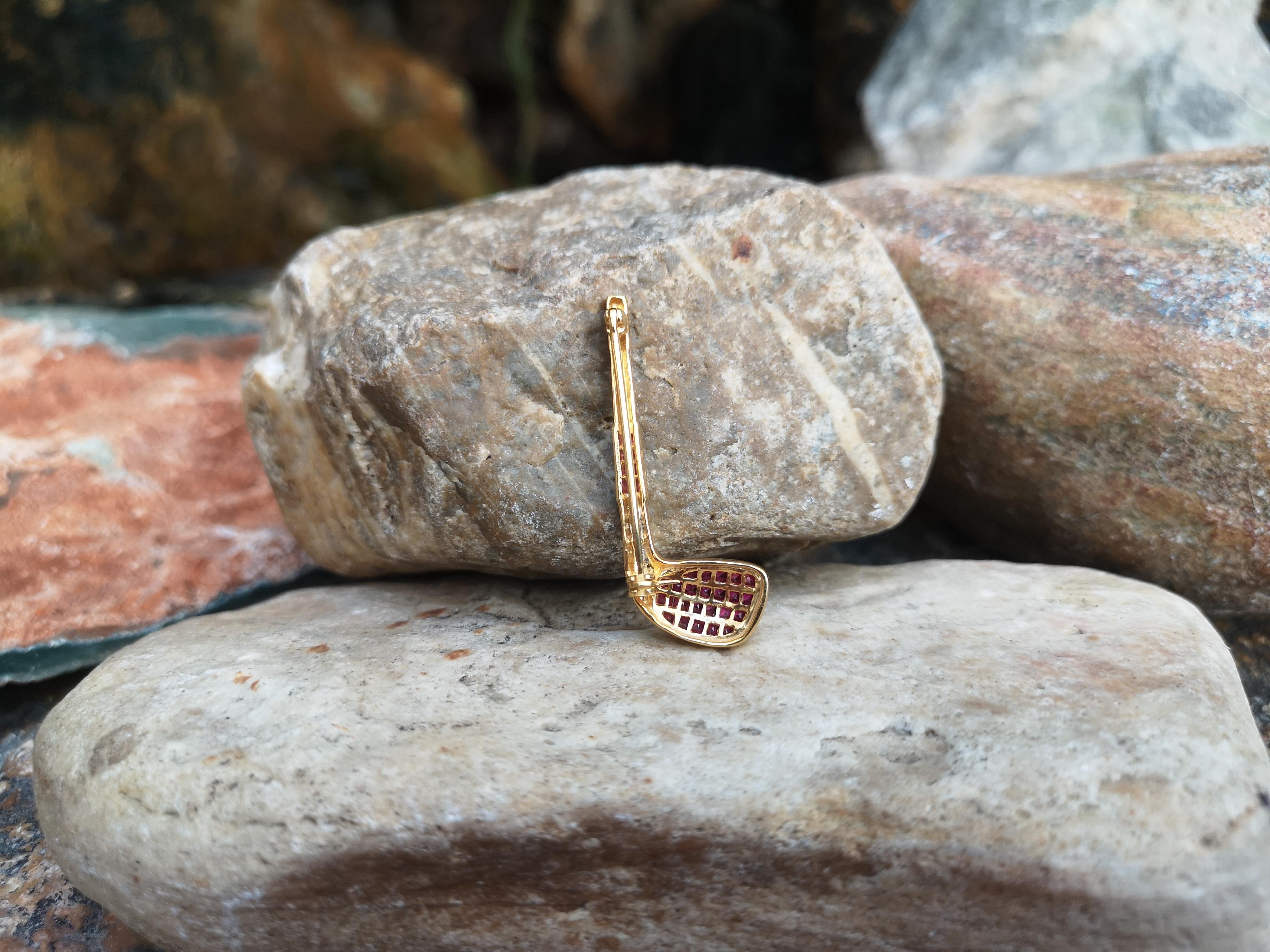 Contemporary Ruby with Diamond Golf Brooch Set in 18 Karat Gold Settings For Sale