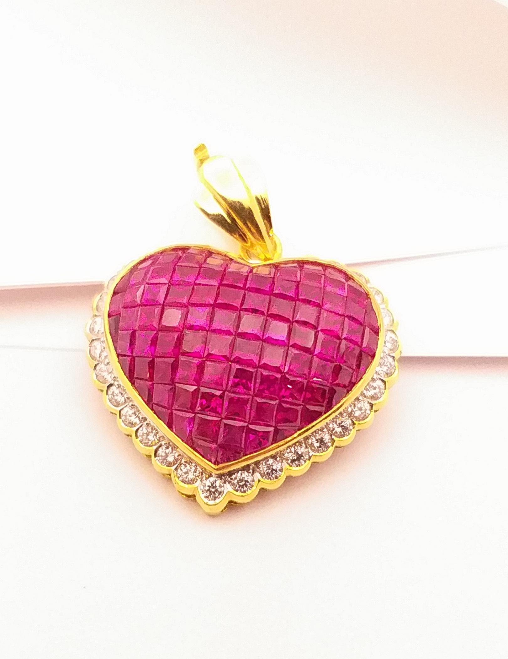 Ruby with Diamond Heart Brooch/Pendant Set in 18 Karat Gold Settings 3