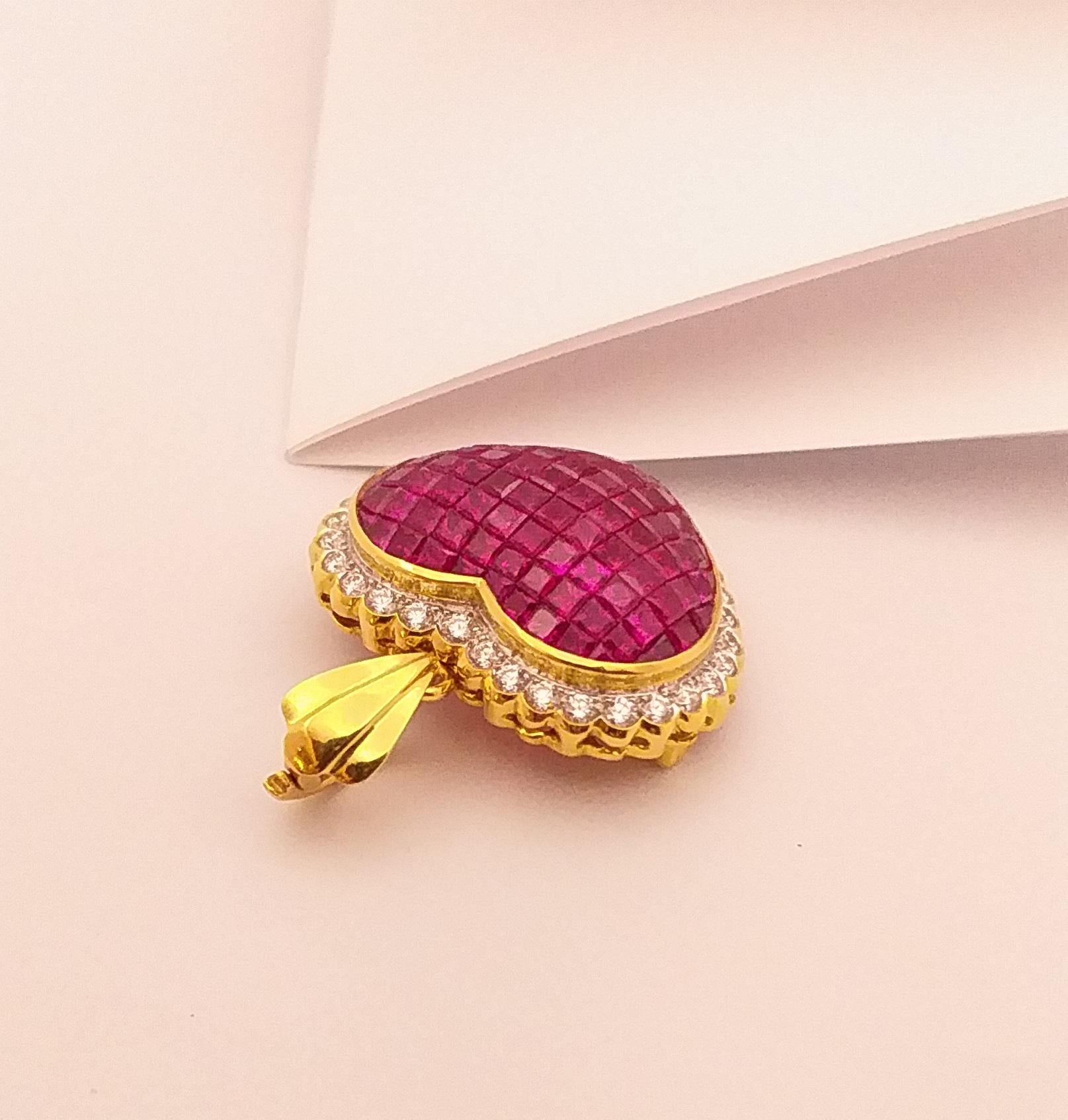 Ruby with Diamond Heart Brooch/Pendant Set in 18 Karat Gold Settings 4