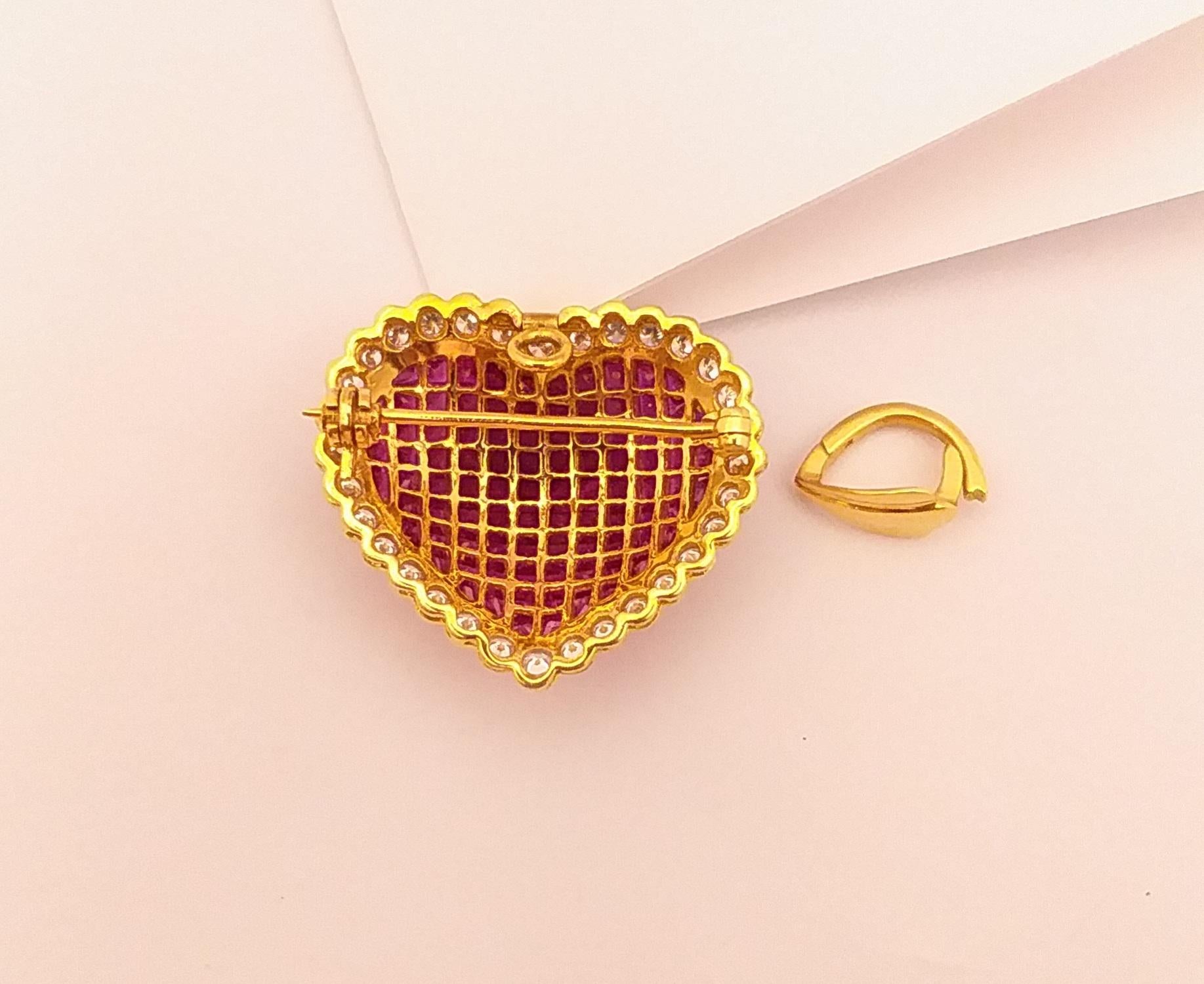 Ruby with Diamond Heart Brooch/Pendant Set in 18 Karat Gold Settings 1