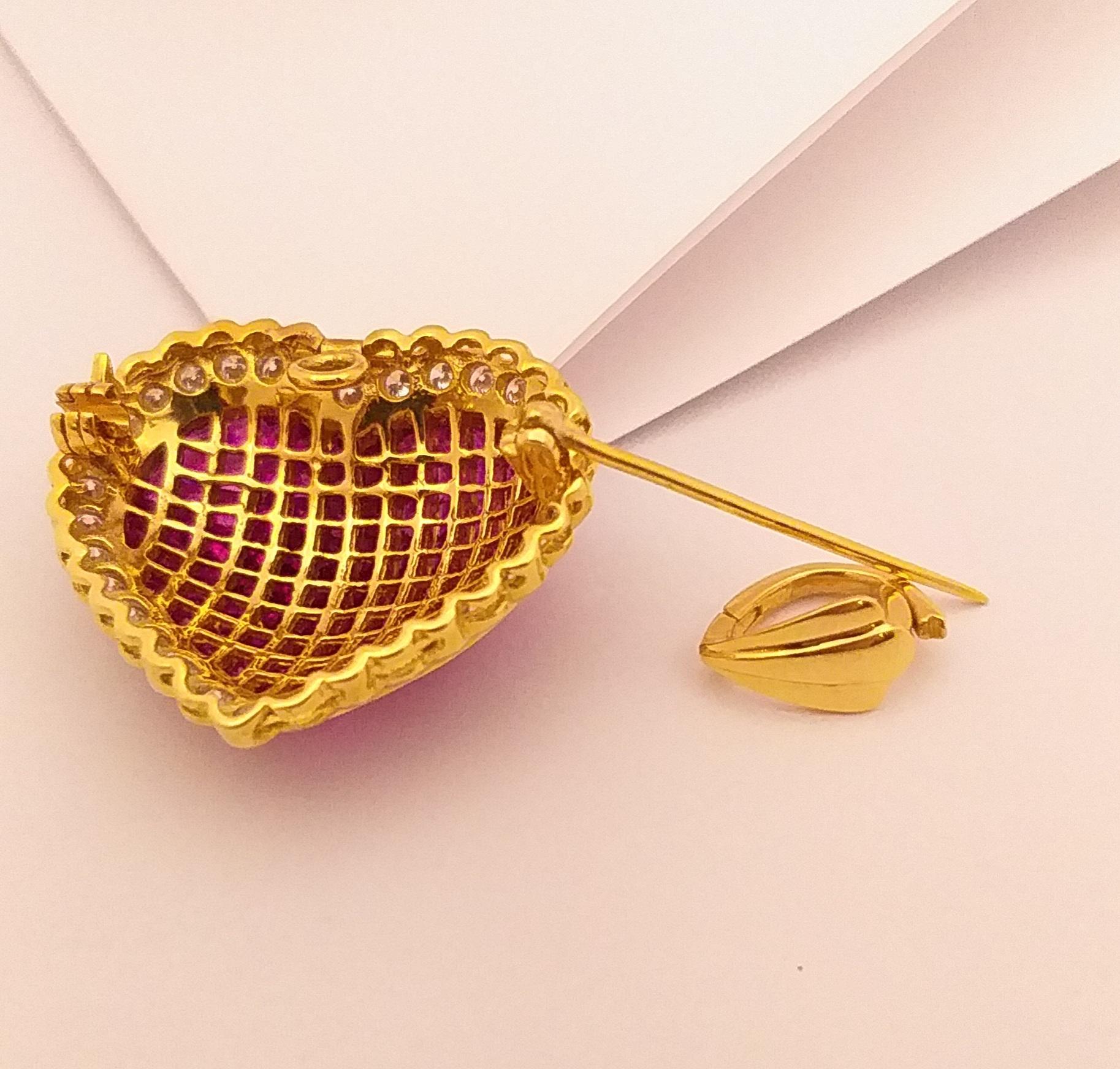 Ruby with Diamond Heart Brooch/Pendant Set in 18 Karat Gold Settings 2