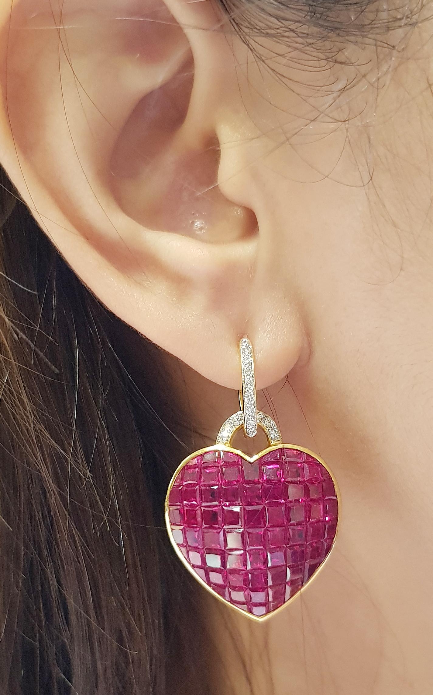 ruby and diamond heart earrings