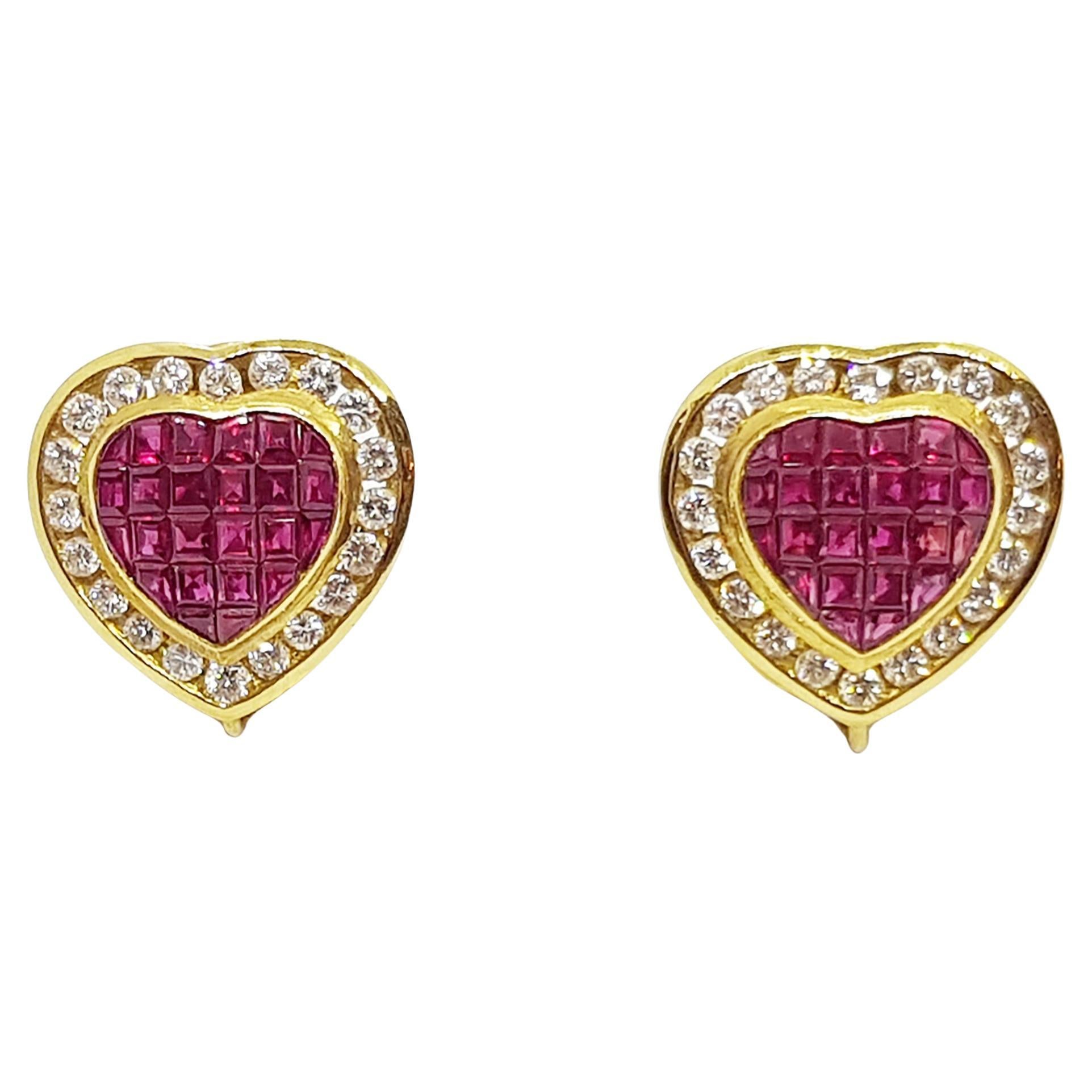 Ruby with Diamond Heart Earrings set in 18 Karat Gold Settings