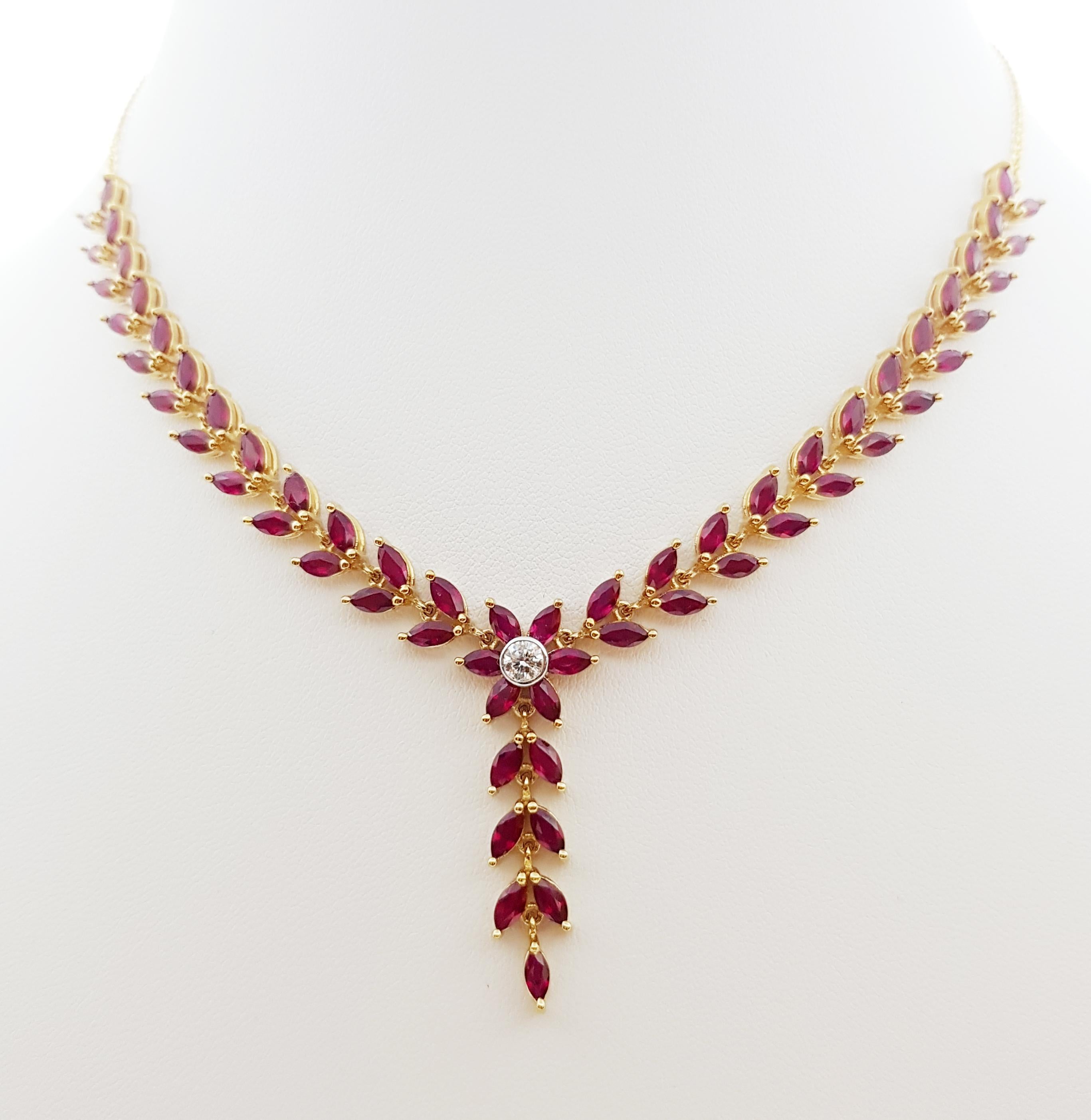 Ruby 10.91 carats with Diamond 0.23 carat Necklace set in 18 Karat  Gold Settings

Width: 3.9 cm 
Length: 39.9 cm
Total Weight: 21.43 grams

