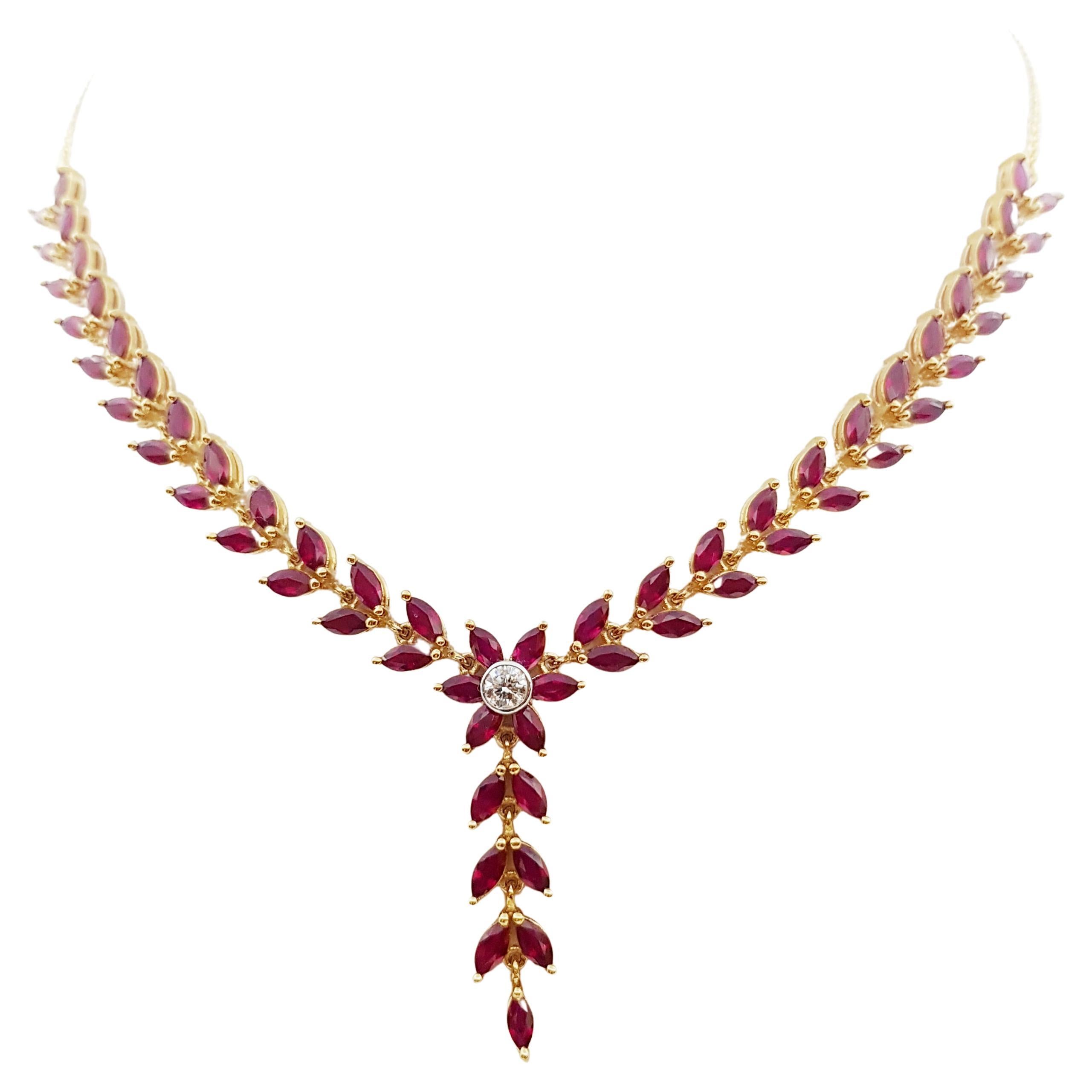 Ruby with Diamond Necklace Set in 18 Karat Gold Setting For Sale