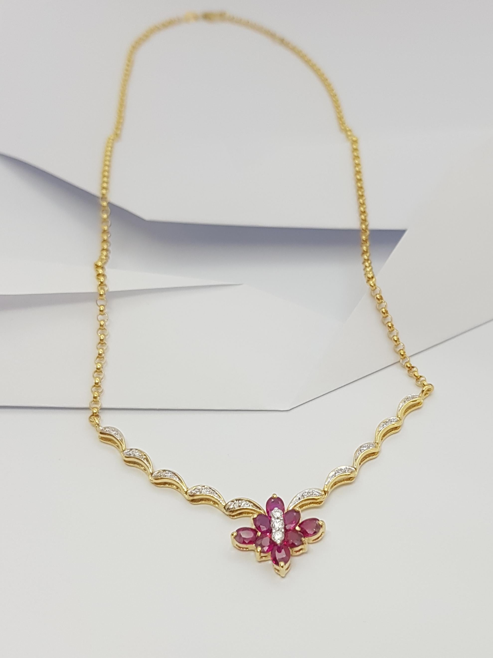 Ruby with Diamond Necklace Set in 18 Karat Gold Settings For Sale 4
