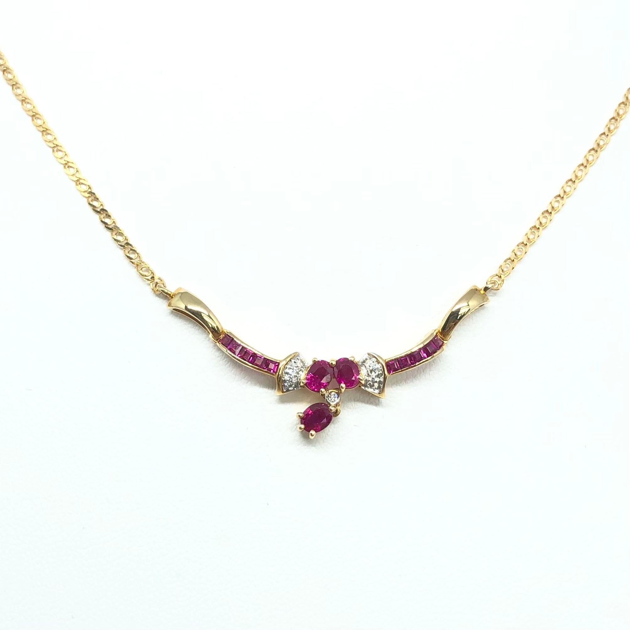 Ruby with Diamond Necklace Set in 18 Karat Gold Settings For Sale 3