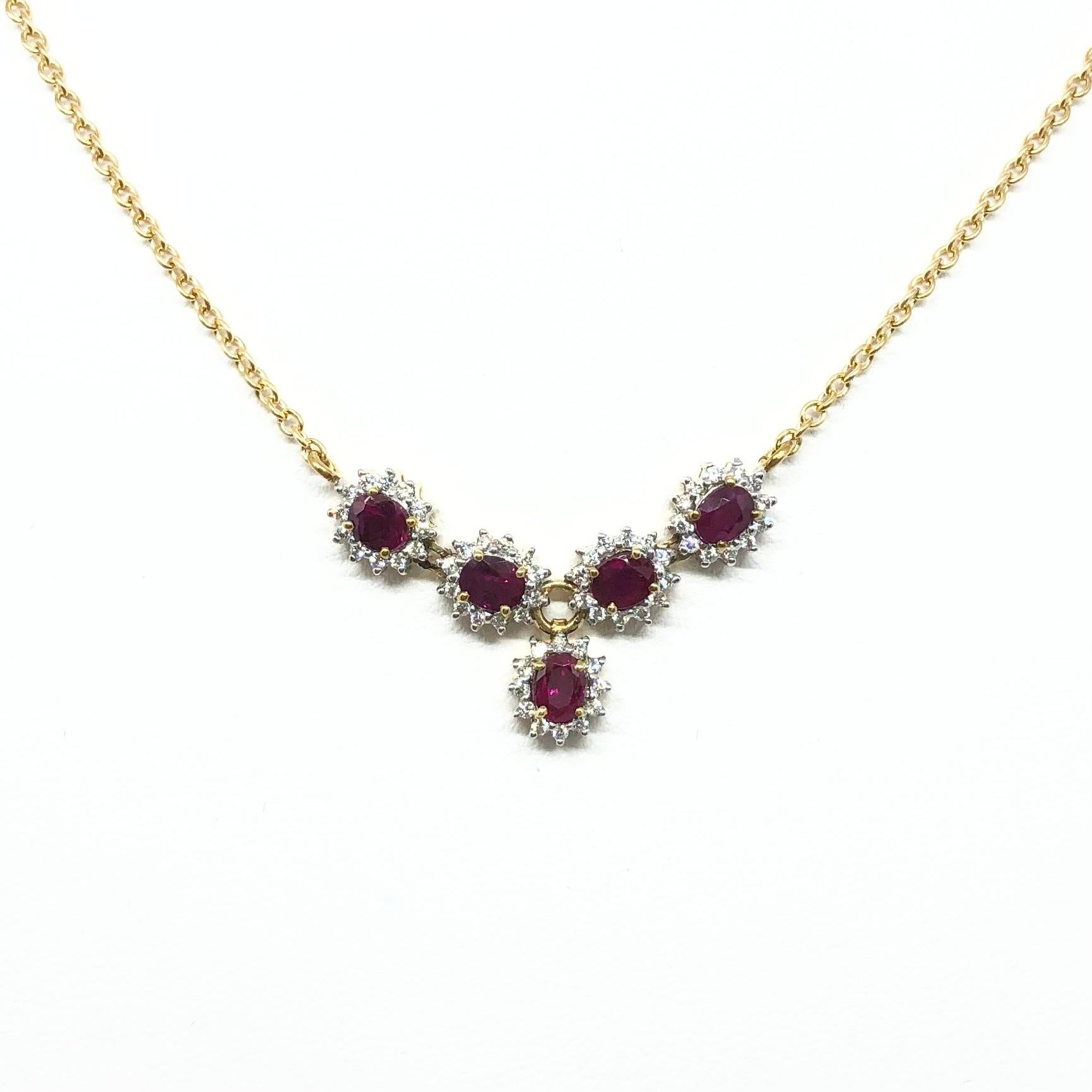 Ruby 1.74 carats with Diamond 0.40 carat Necklace set in 18 Karat Gold Settings

Width: 1.2 cm 
Length: 44.0 cm
Total Weight: 8.09 grams

