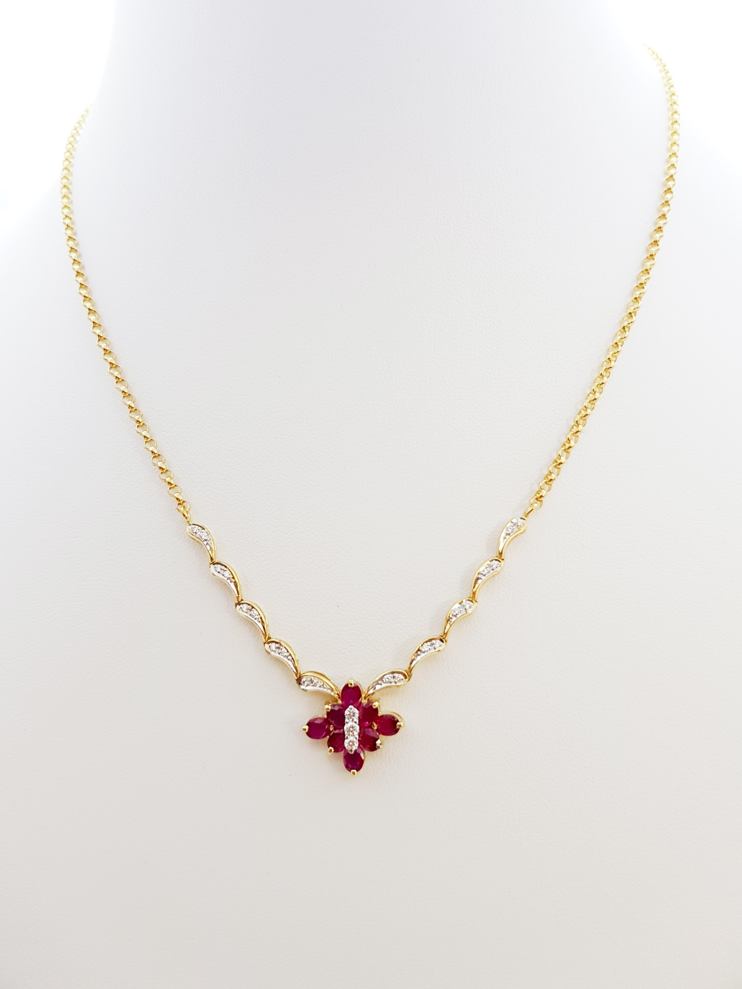 Ruby 1.77 carats with Diamond 0.25 carat Necklace set in 18 Karat Gold Settings

Width: 1.5 cm 
Length: 48.0 cm
Total Weight: 11.71 grams

