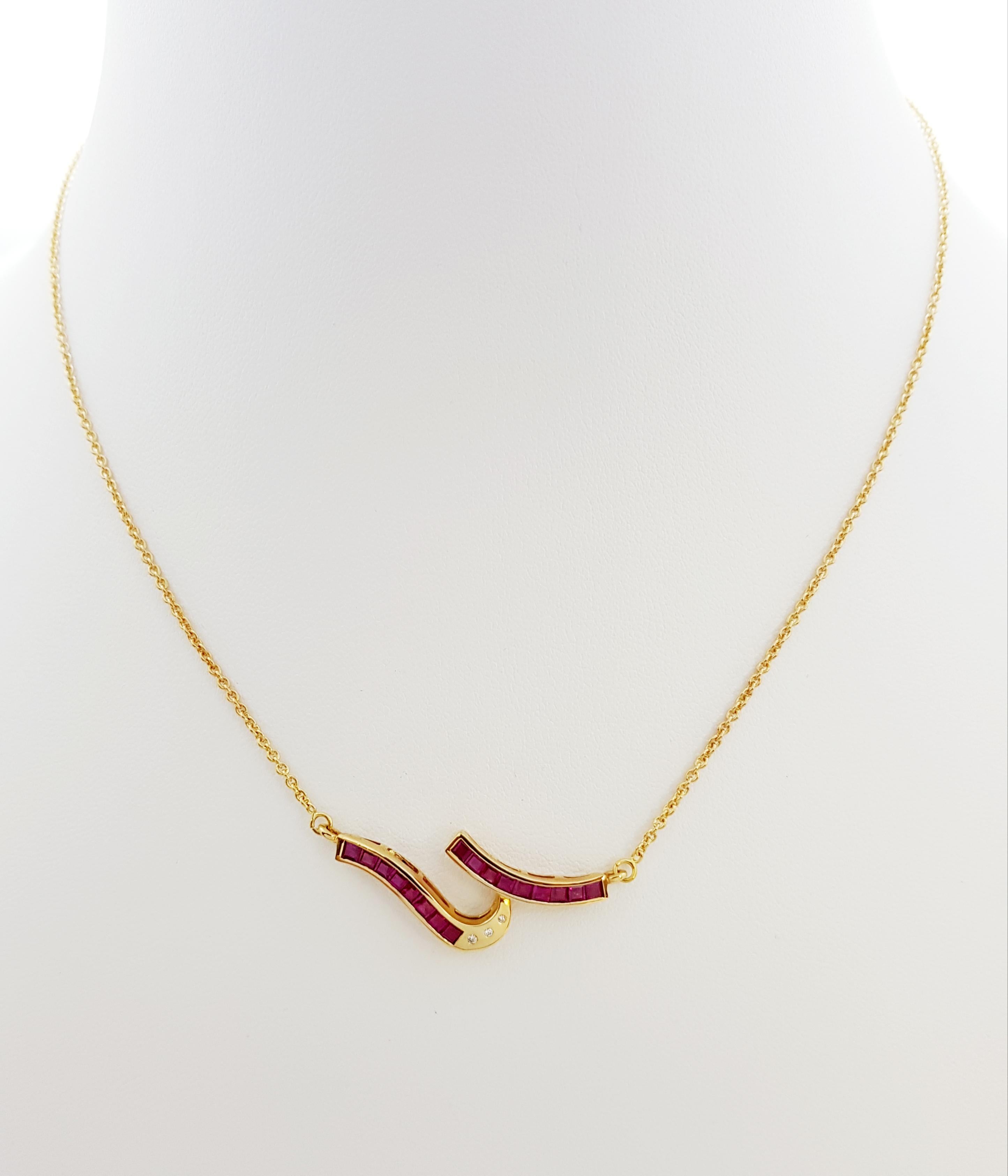 Ruby 1.21 carats with Diamond 0.02 carat Necklace set in 18 Karat Gold Settings

Width: 1.4 cm 
Length: 44.0 cm
Total Weight: 6.47 grams

