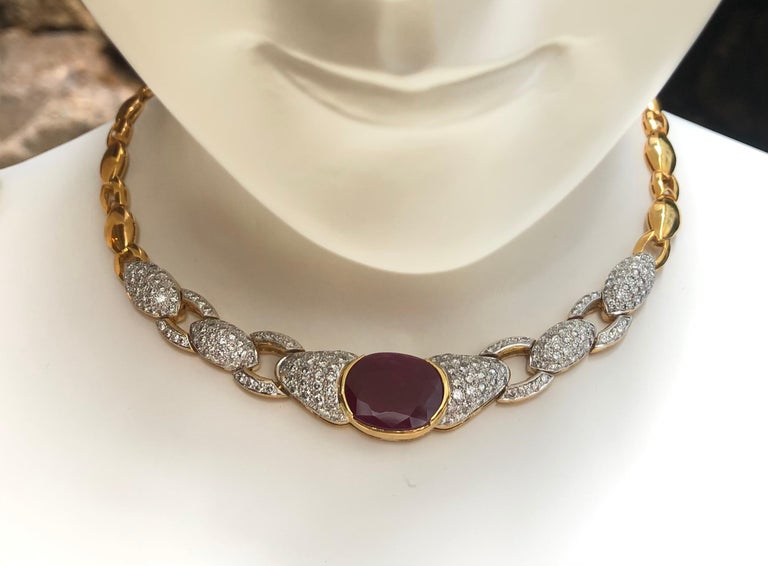 Ruby with Diamond Necklace Set in 18 Karat Gold Settings For Sale at ...