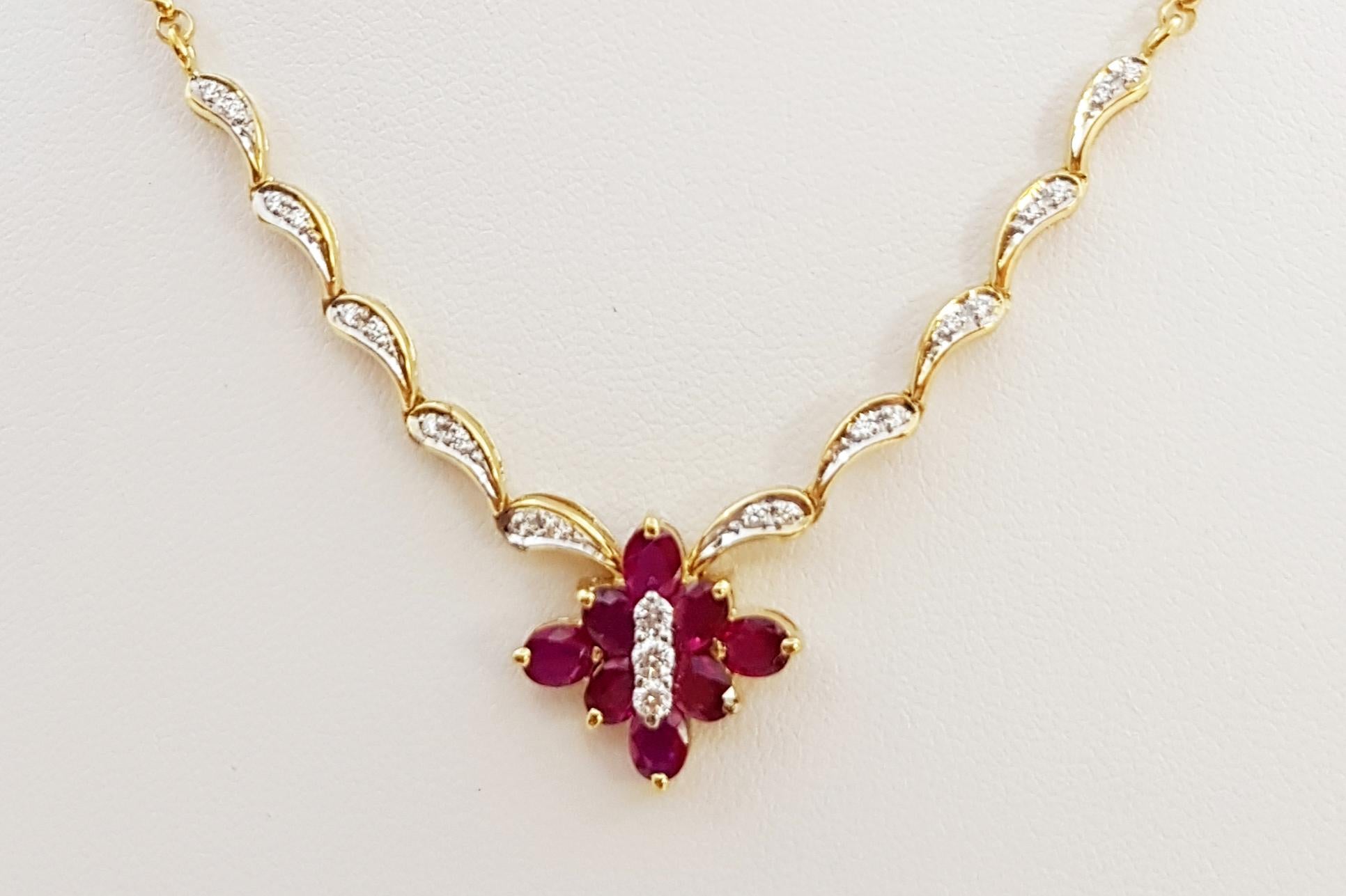 Contemporary Ruby with Diamond Necklace Set in 18 Karat Gold Settings For Sale