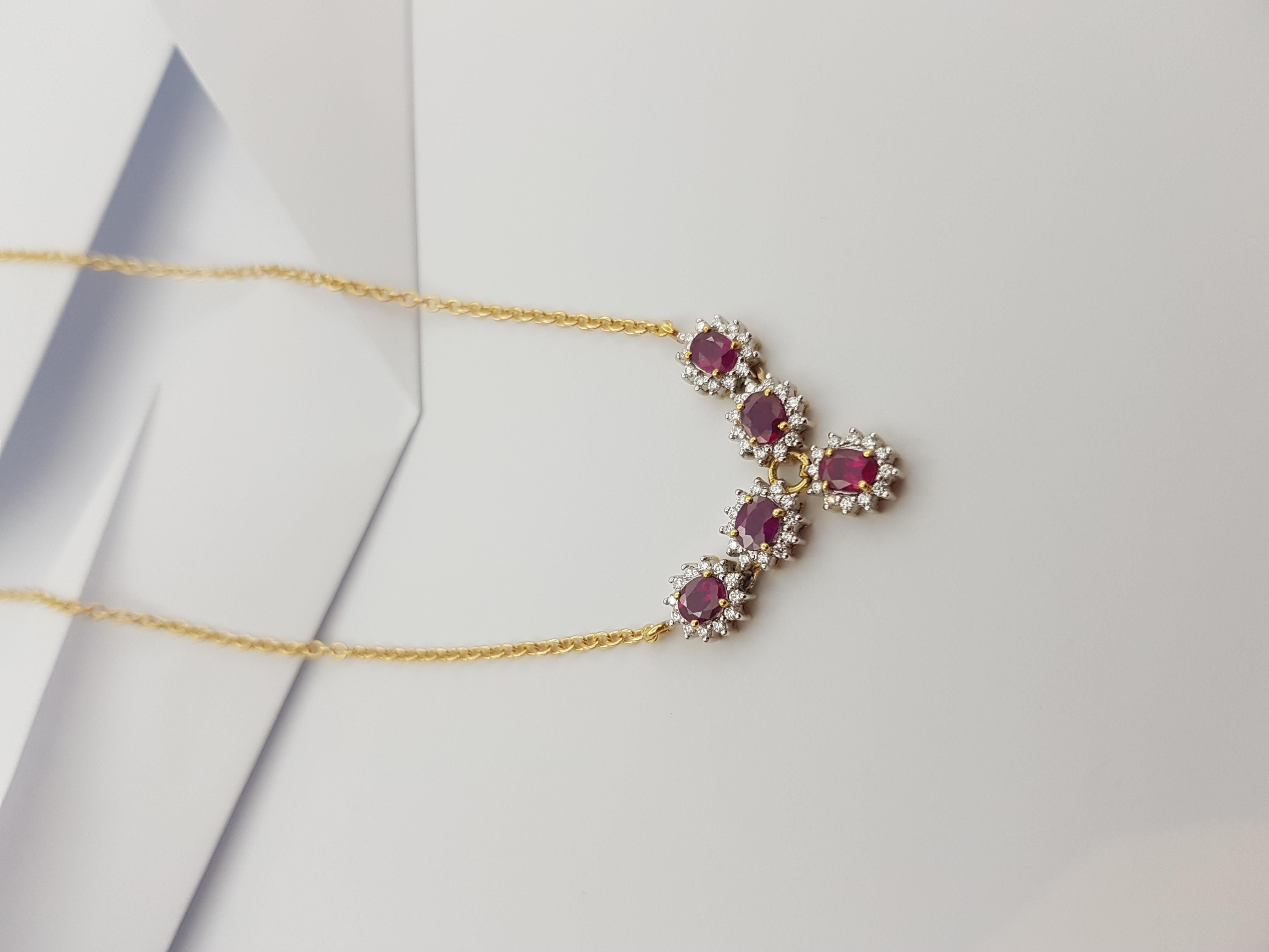 Oval Cut Ruby with Diamond Necklace Set in 18 Karat Gold Settings For Sale