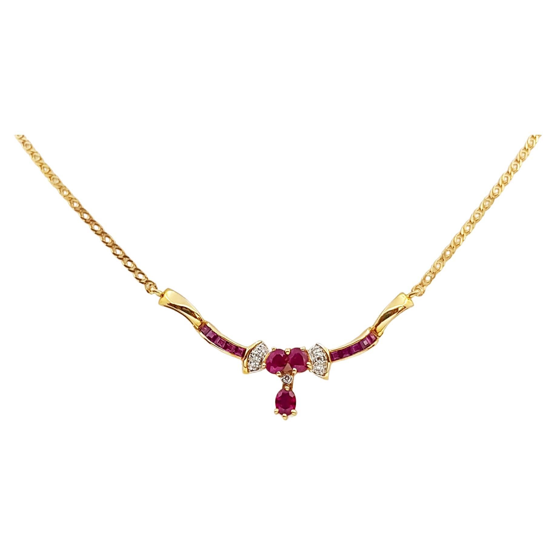 Ruby with Diamond Necklace Set in 18 Karat Gold Settings For Sale