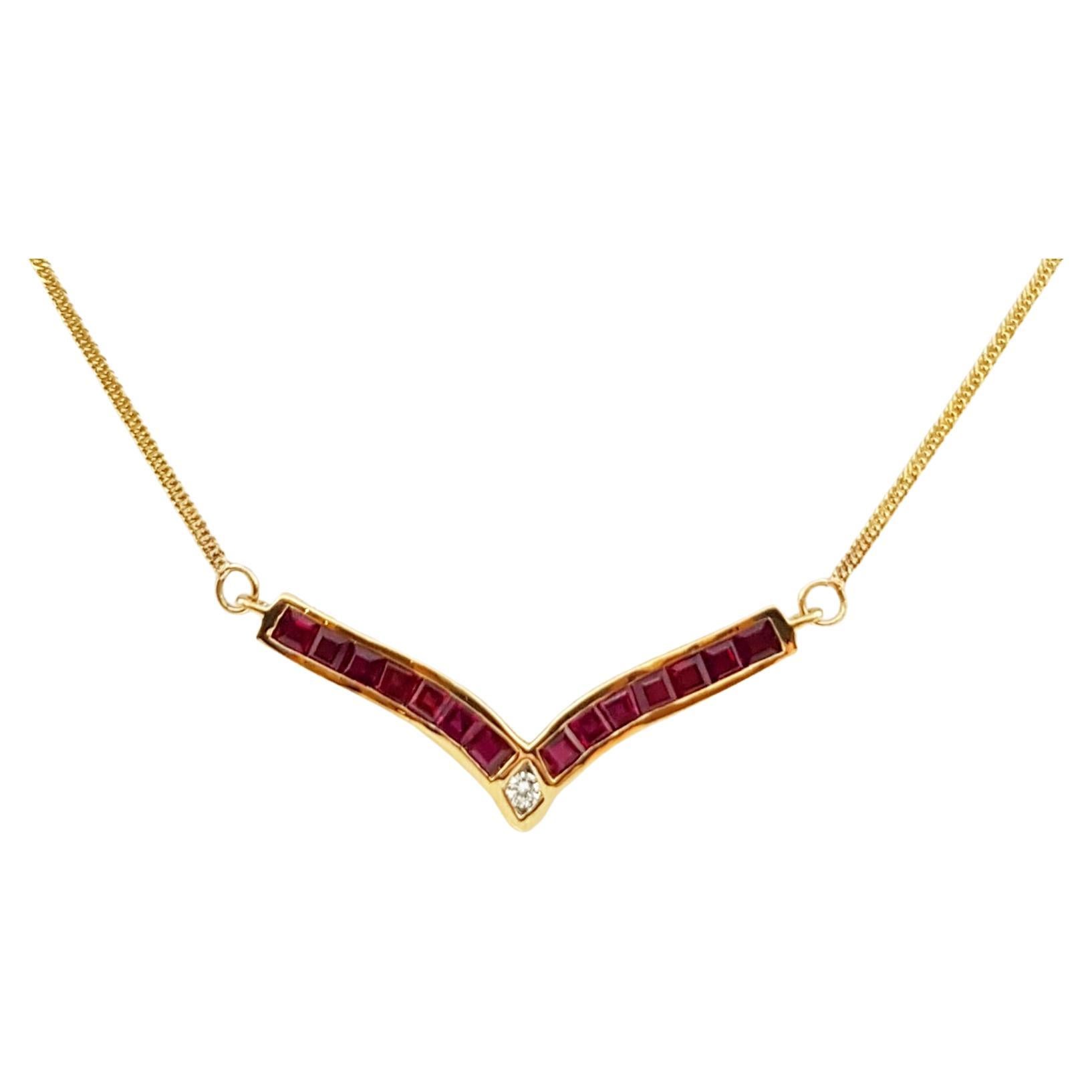 Ruby with Diamond Necklace Set in 18 Karat Gold Settings For Sale