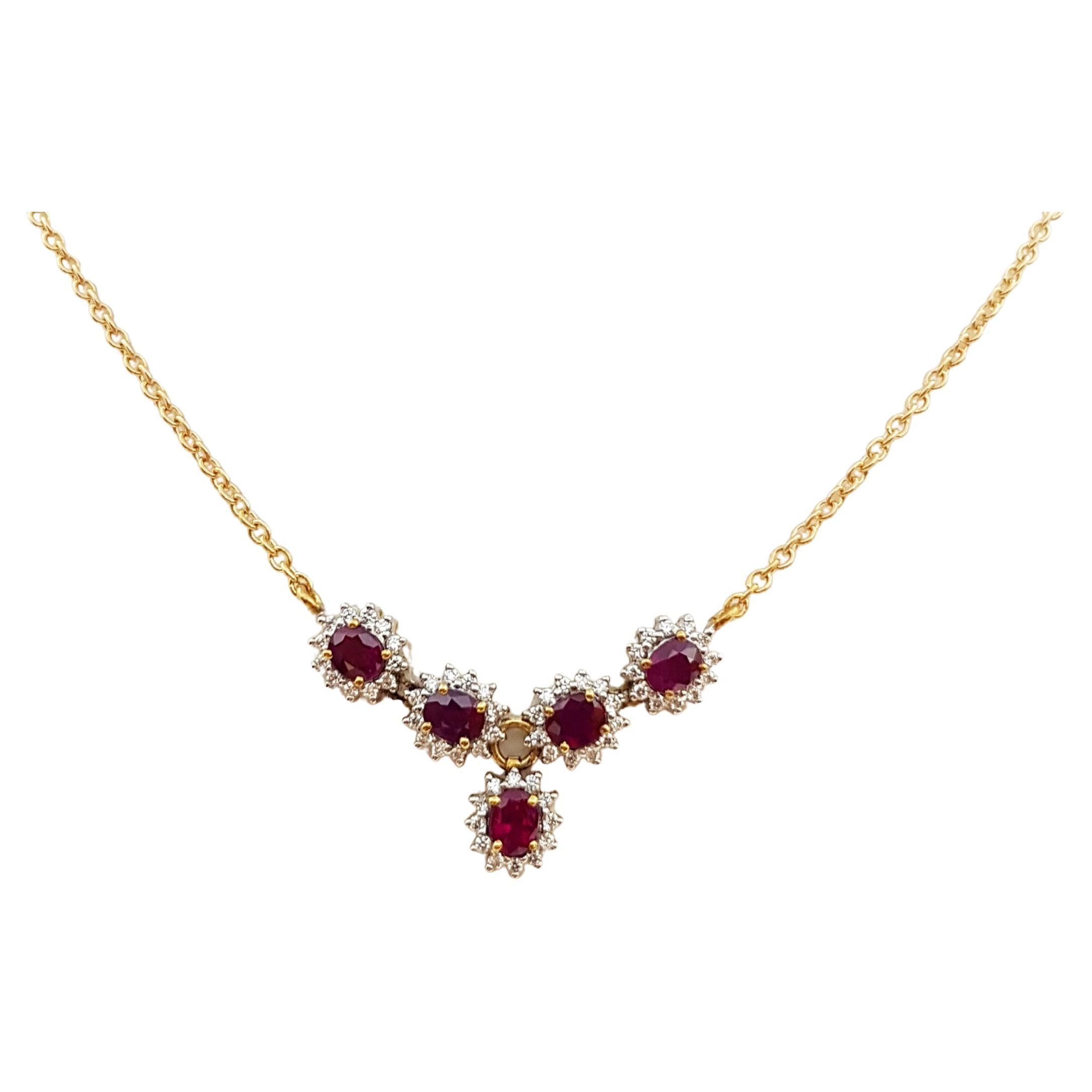 Ruby with Diamond Necklace Set in 18 Karat Gold Settings For Sale