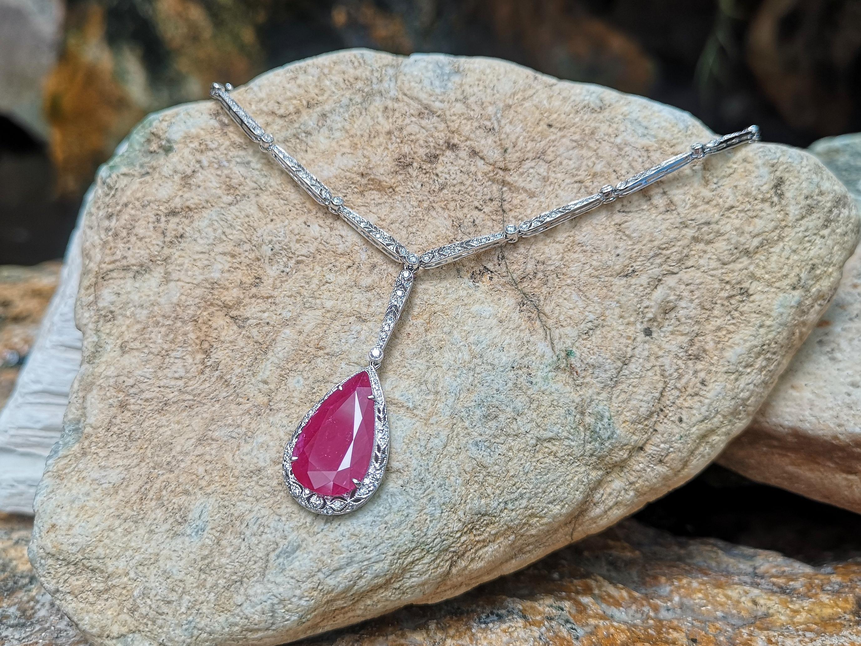 Ruby with Diamond Necklace Set in 18 Karat White Gold Settings For Sale 4