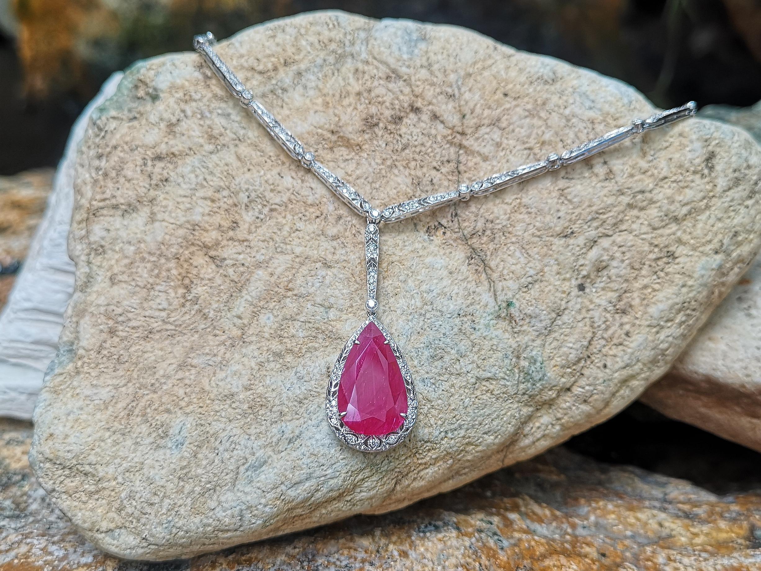 Ruby with Diamond Necklace Set in 18 Karat White Gold Settings For Sale 5