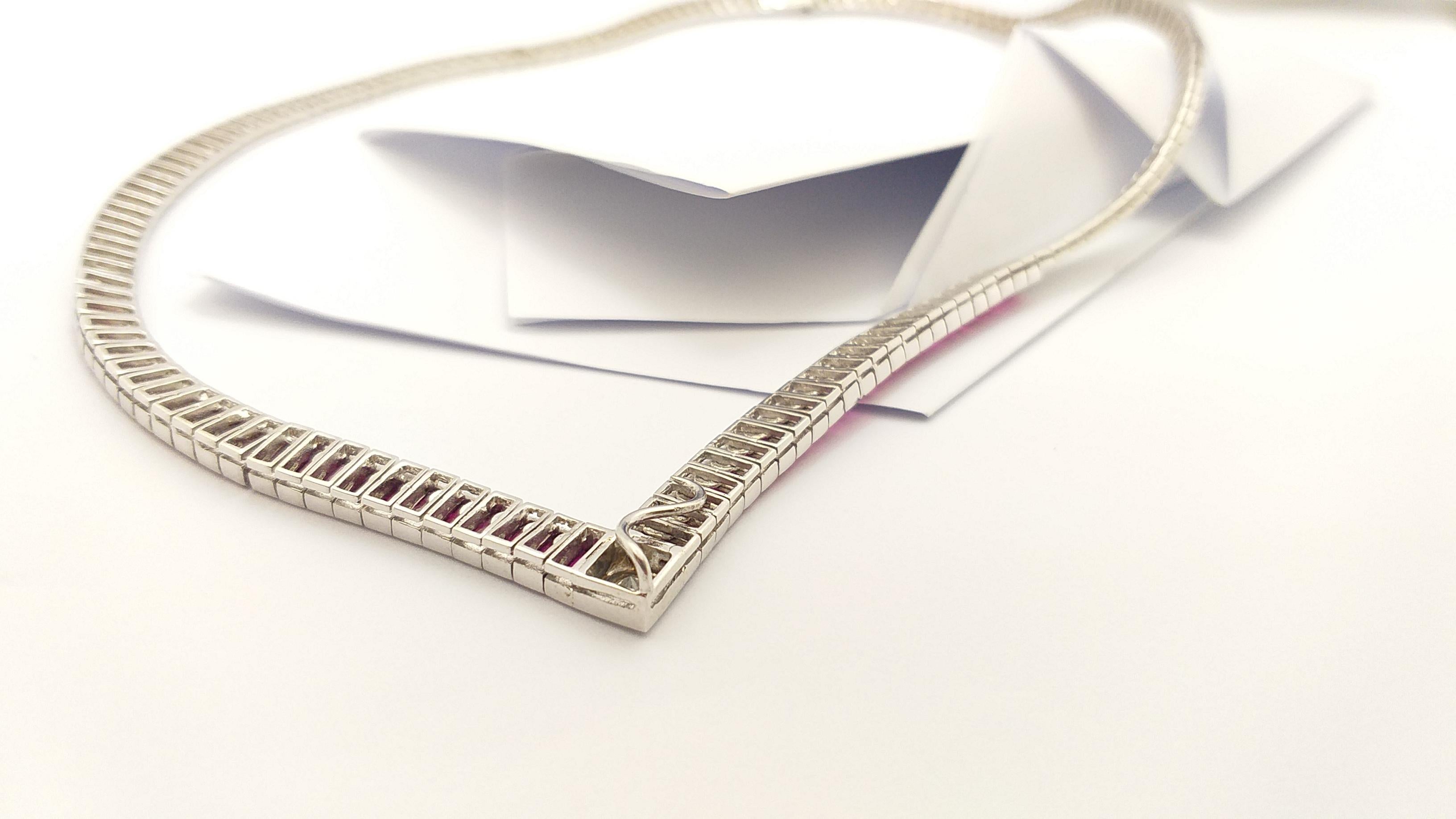 Emerald Cut Ruby with Diamond Necklace Set in 18 Karat White Gold Settings For Sale