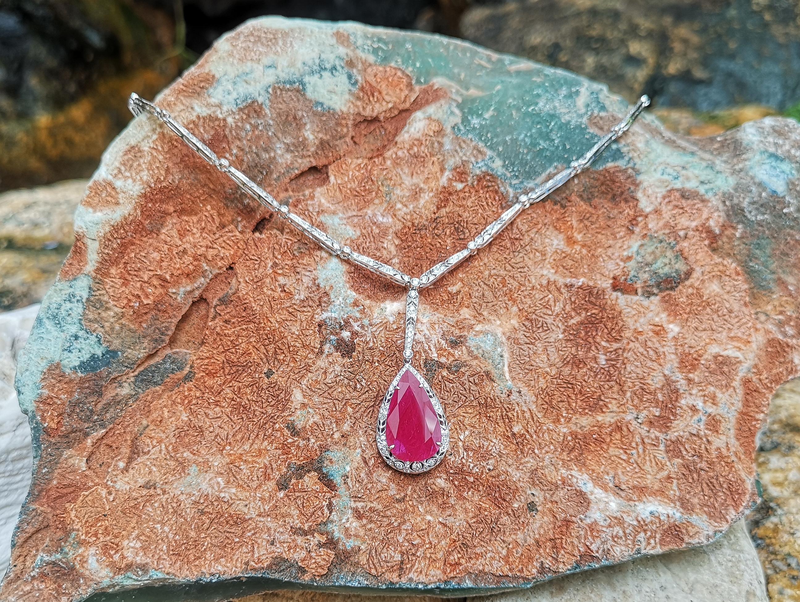 Women's Ruby with Diamond Necklace Set in 18 Karat White Gold Settings For Sale