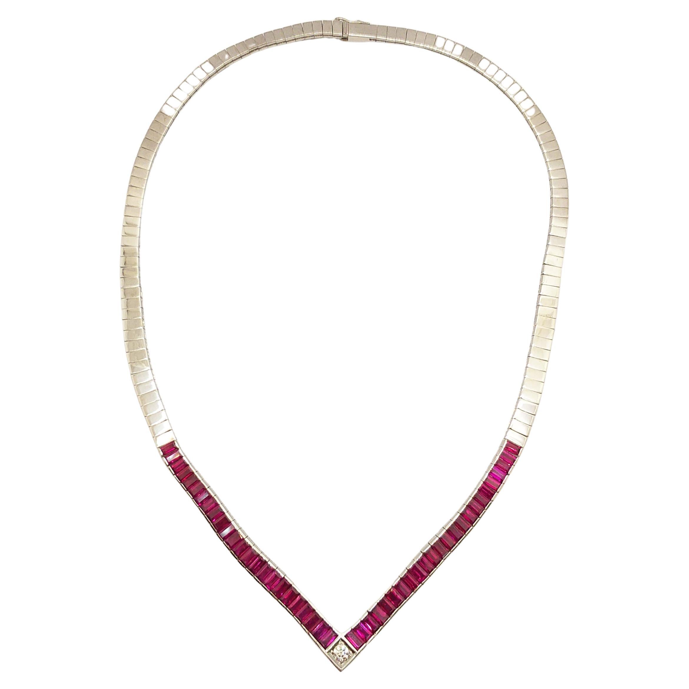 Ruby with Diamond Necklace Set in 18 Karat White Gold Settings For Sale