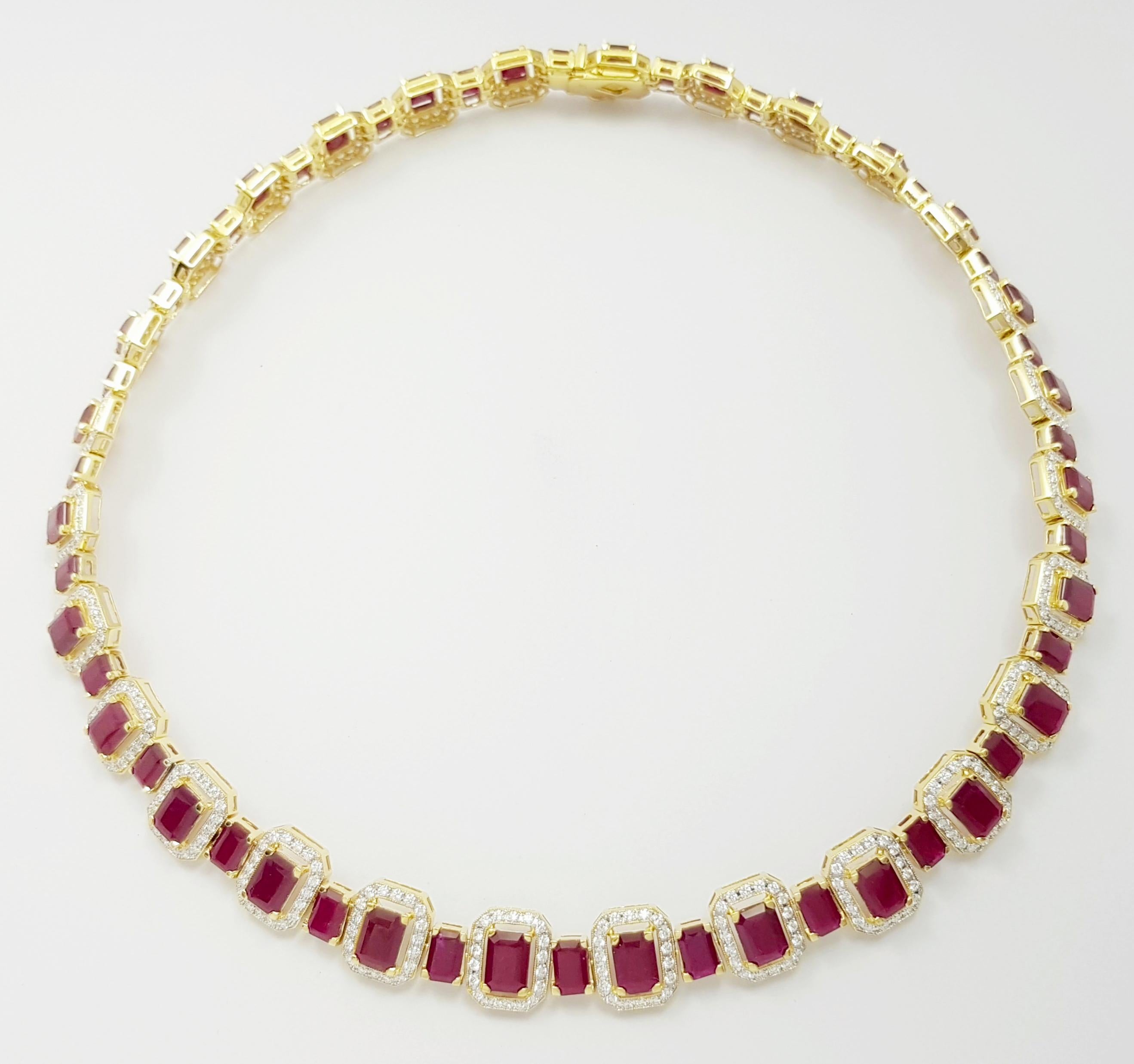 Contemporary Ruby with Diamond Necklace set in 18K Gold Settings For Sale