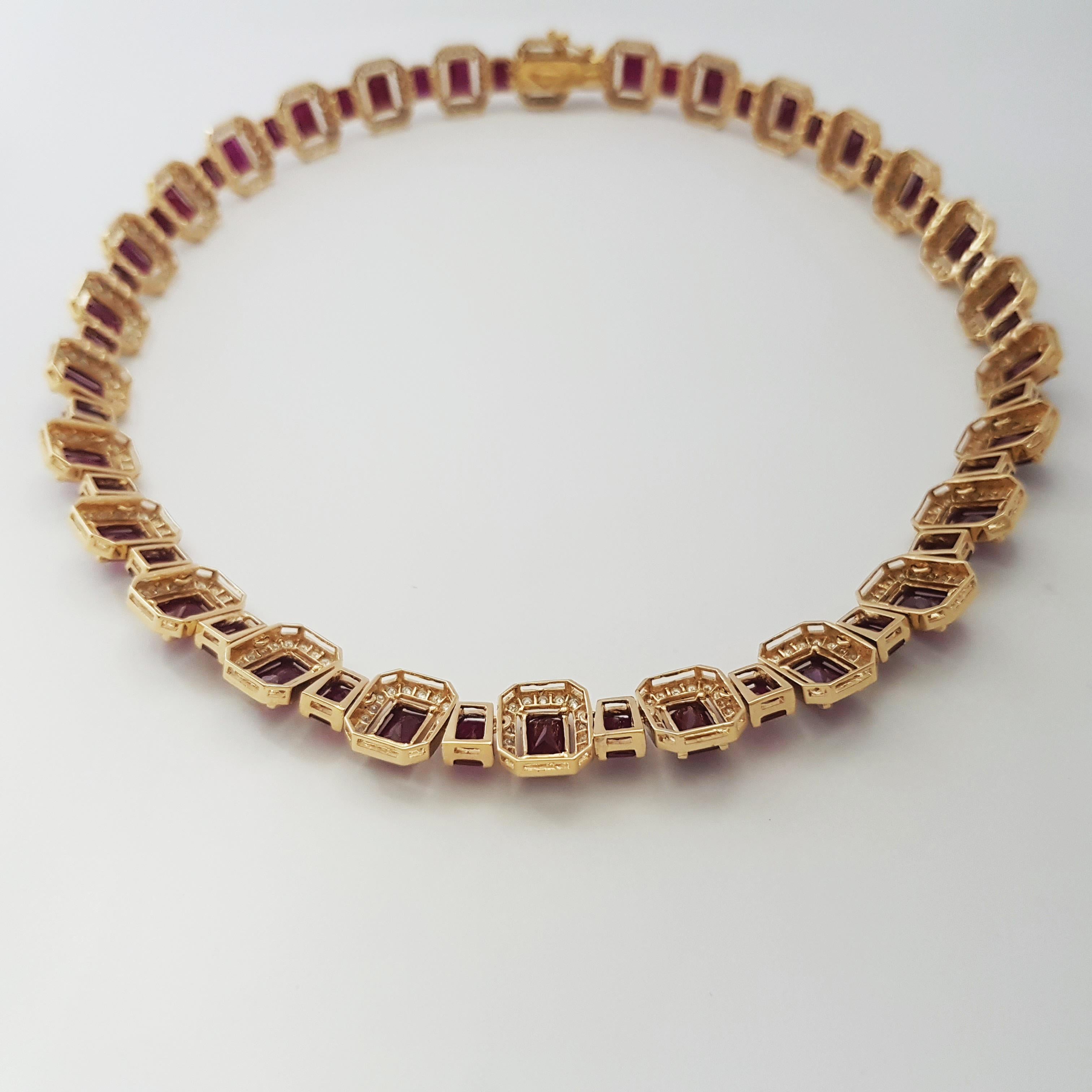 Women's Ruby with Diamond Necklace set in 18K Gold Settings For Sale