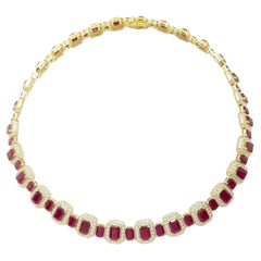 Ruby with Diamond Necklace set in 18K Gold Settings