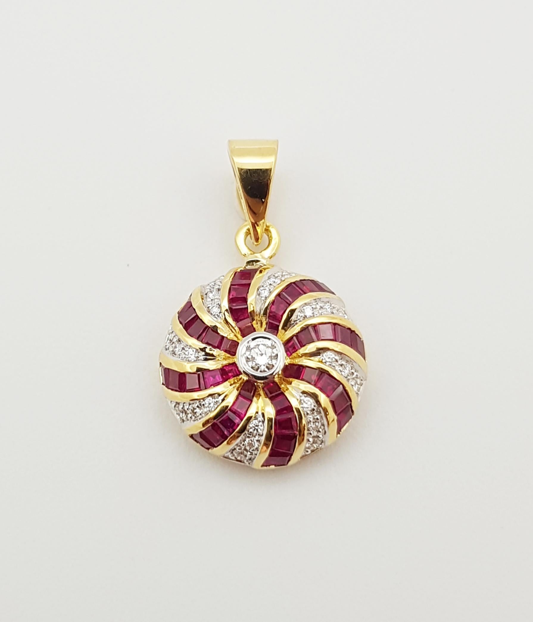 Mixed Cut Ruby with Diamond Pendant Set in 18 Karat Gold Settings For Sale