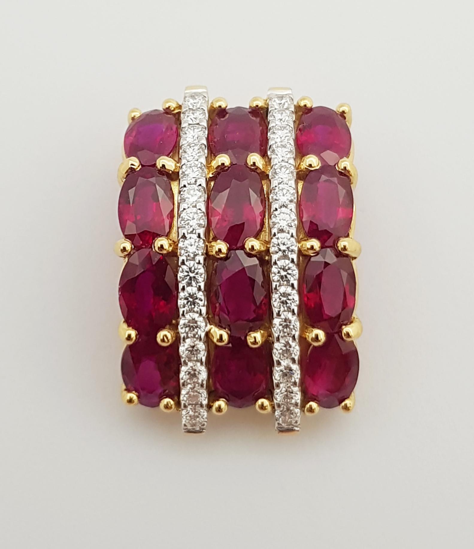 Contemporary Ruby with Diamond Pendant Set in 18 Karat Gold Settings For Sale