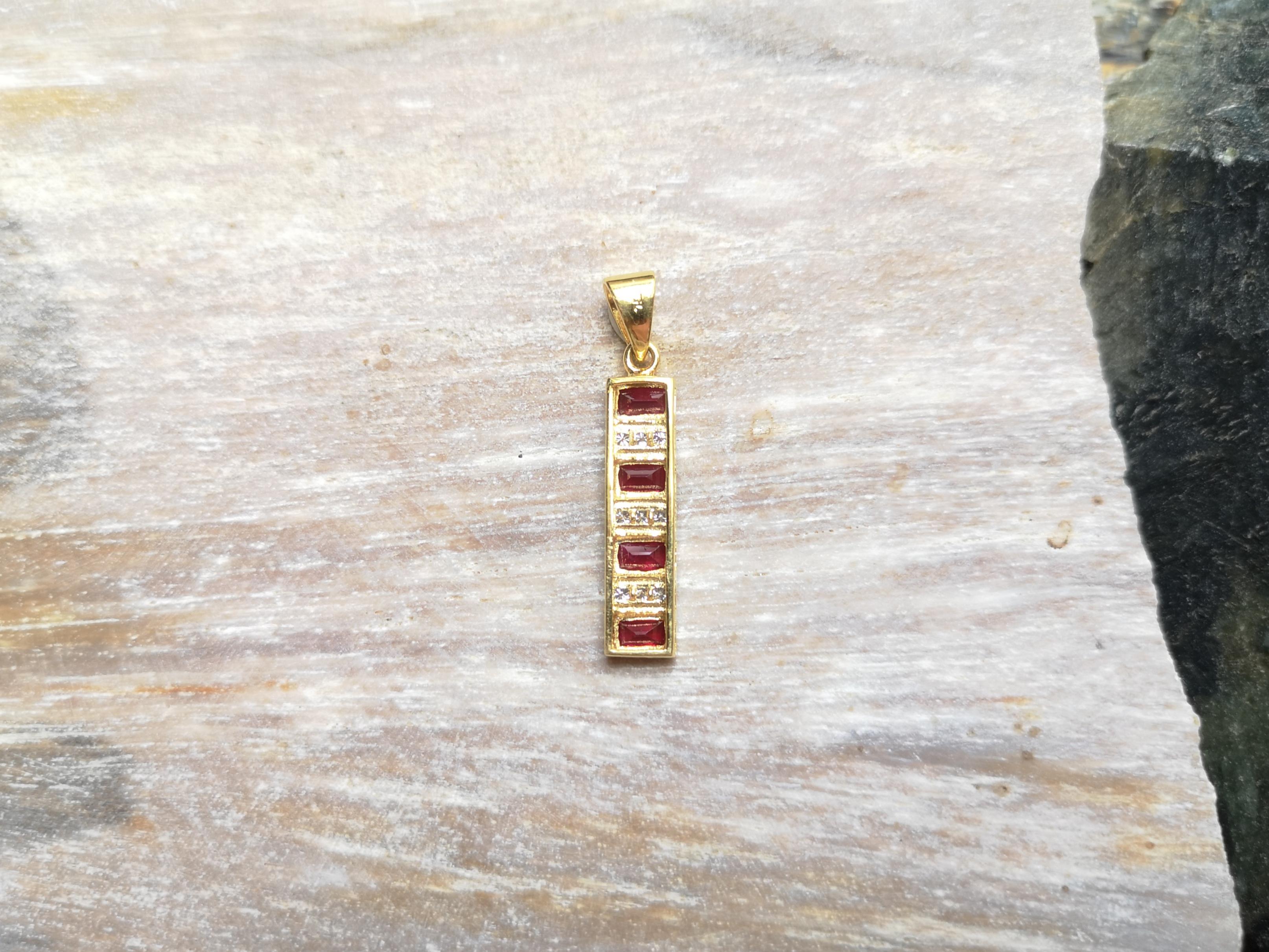 Women's or Men's Ruby with Diamond Pendant Set in 18 Karat Gold Settings For Sale