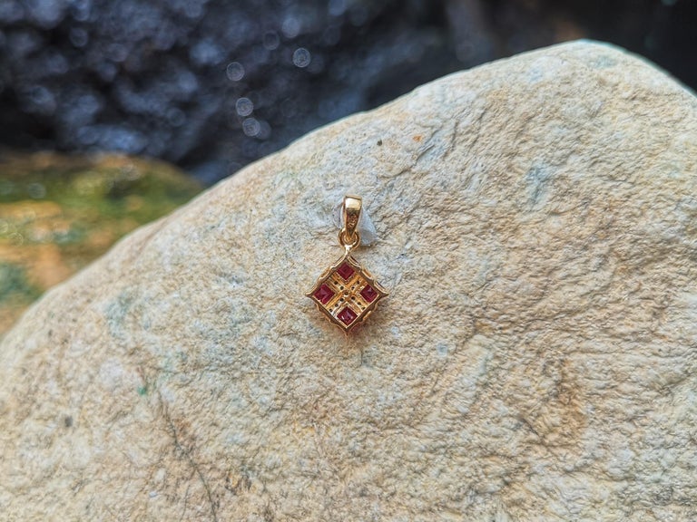 Women's or Men's Ruby  with Diamond Pendant Set in 18 Karat Gold Settings For Sale