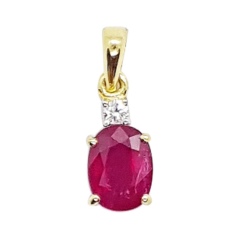 Ruby with Diamond Pendant Set in 18 Karat Gold Settings For Sale