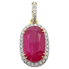 Ruby with Diamond Pendant Set in 18 Karat Gold Settings