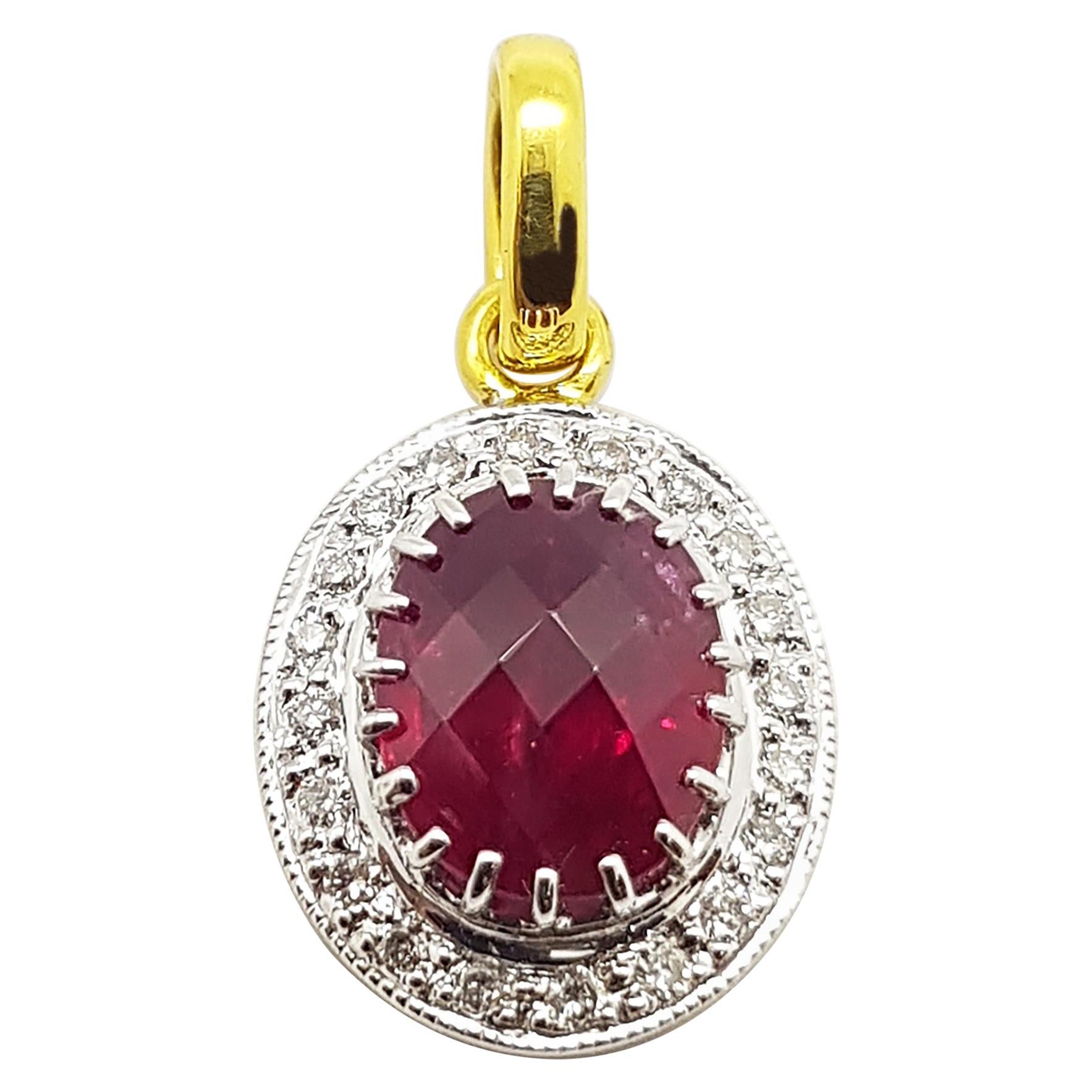 Ruby with Diamond Pendant Set in 18 Karat Gold Settings