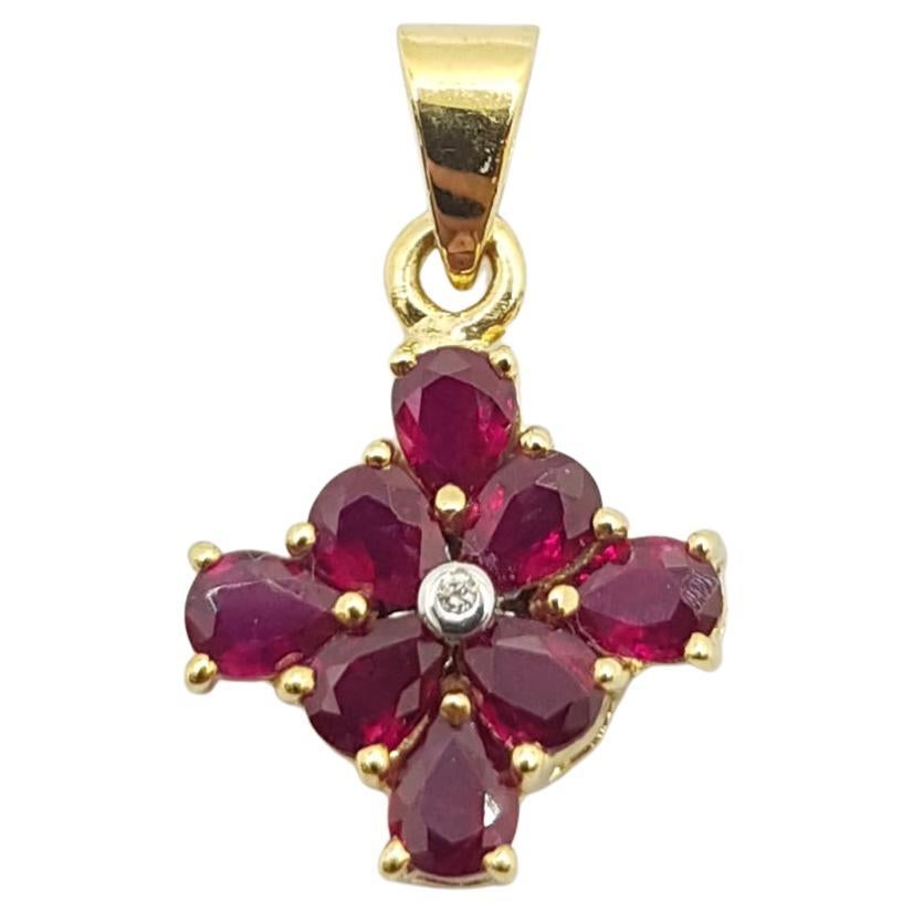 Ruby with Diamond Pendant Set in 18 Karat Gold Settings For Sale