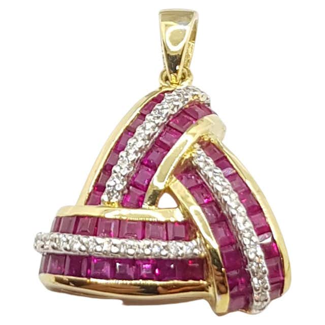 Ruby with Brown Diamond Pendant set in 18K Rose Gold Settings For Sale ...