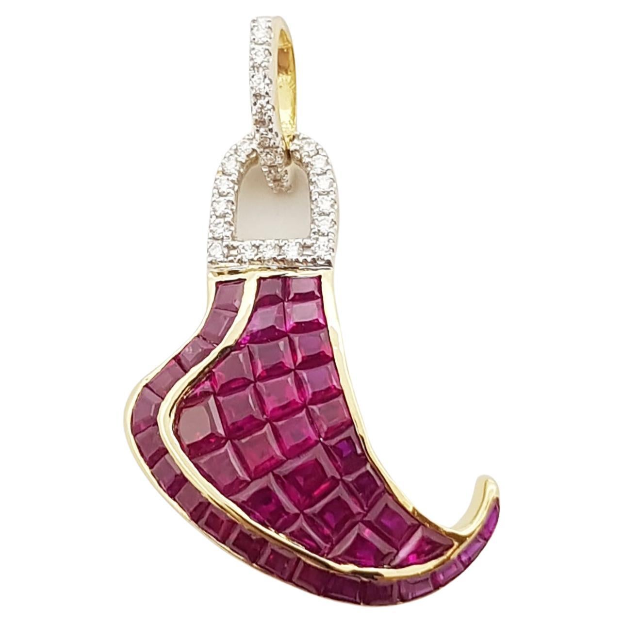 Ruby with Diamond Pendant Set in 18 Karat Gold Settings For Sale