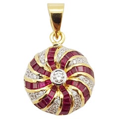 Ruby with Diamond Pendant Set in 18 Karat Gold Settings