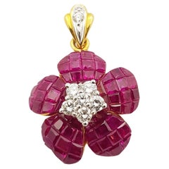 Ruby with Diamond Pendant set in 18 Karat Gold Settings