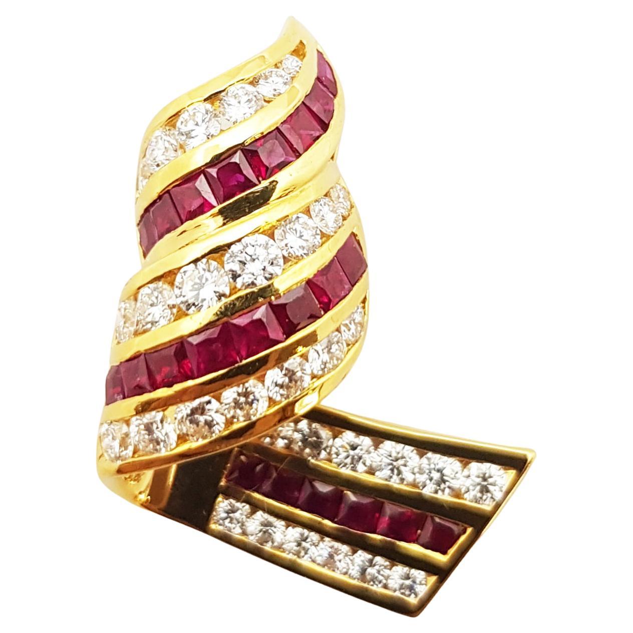 Ruby with Diamond Pendant Set in 18 Karat Gold Settings For Sale