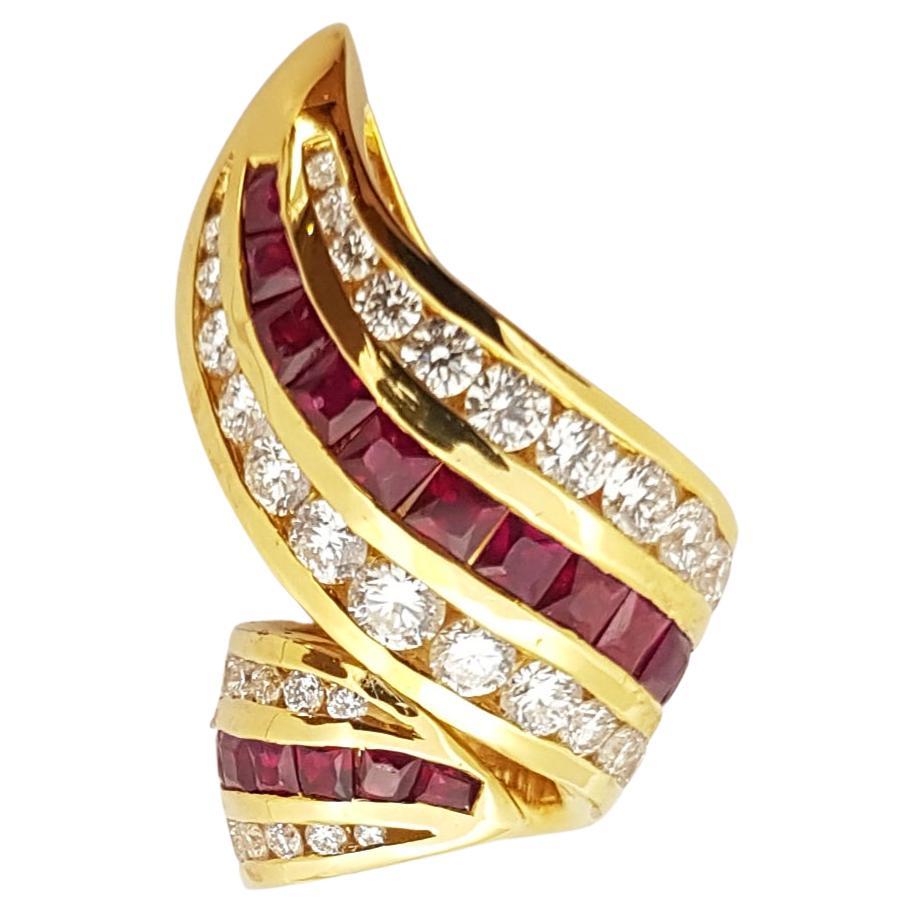 Ruby with Diamond Pendant Set in 18 Karat Gold Settings For Sale