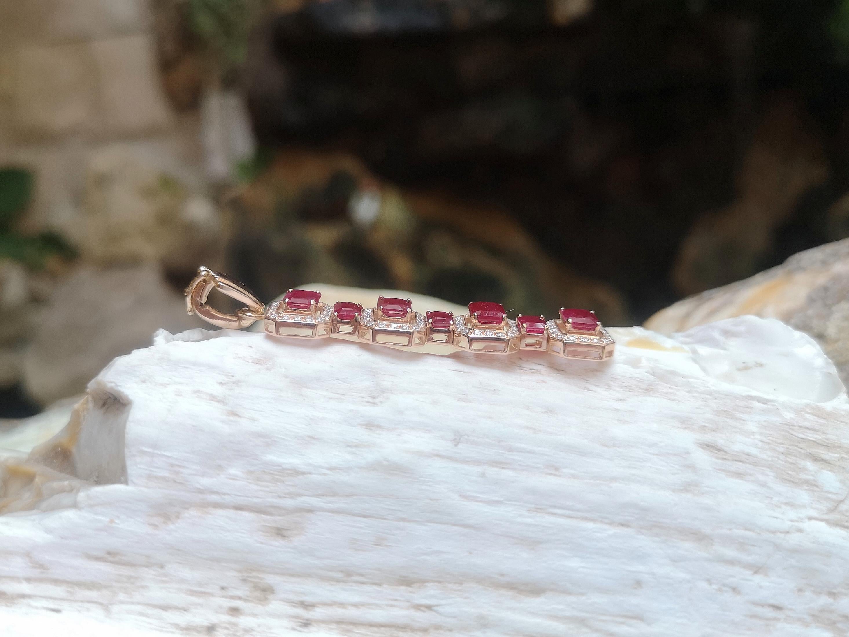 Contemporary Ruby with Diamond Pendant Set in 18 Karat Rose Gold Settings For Sale