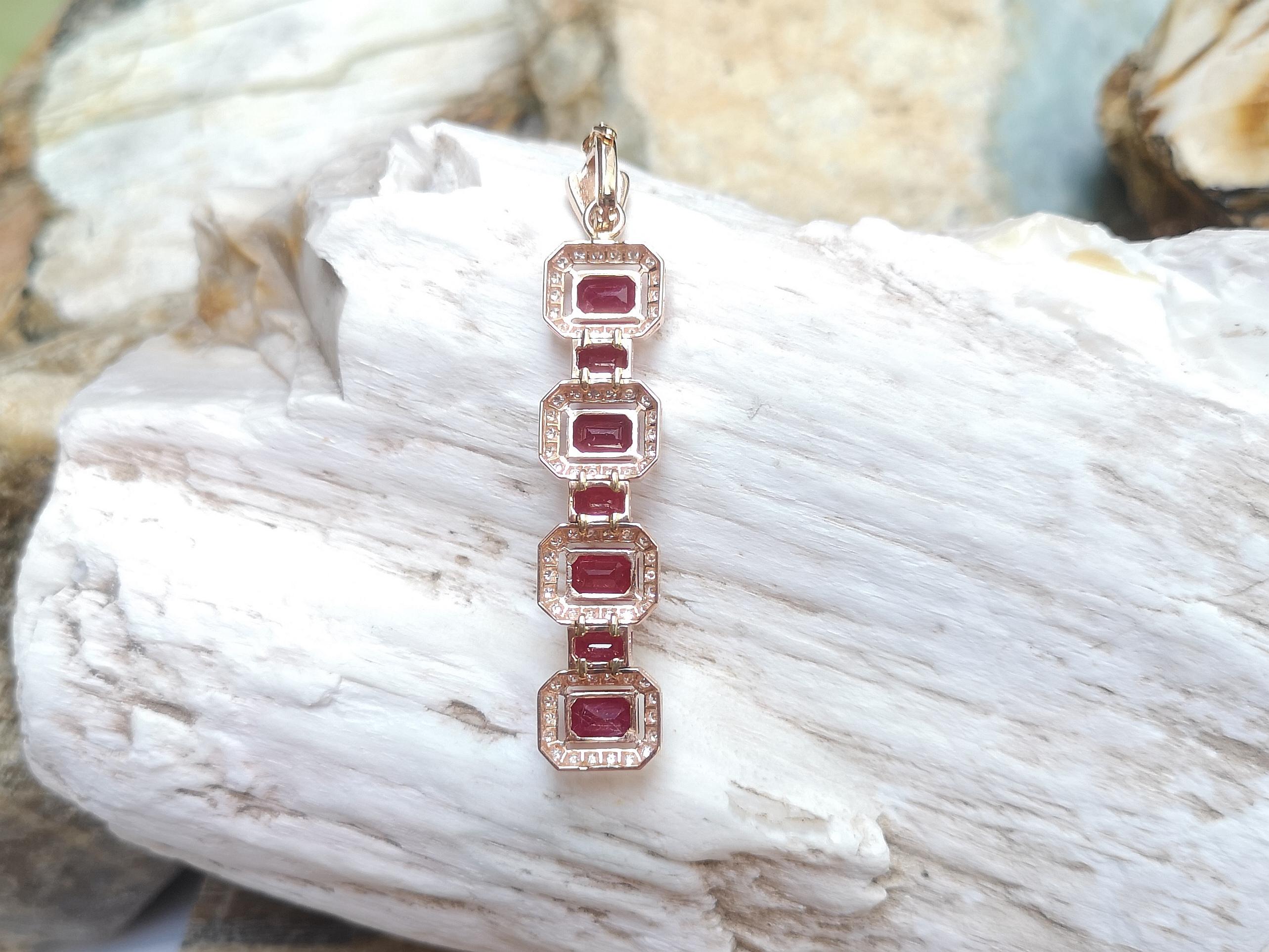 Women's Ruby with Diamond Pendant Set in 18 Karat Rose Gold Settings For Sale