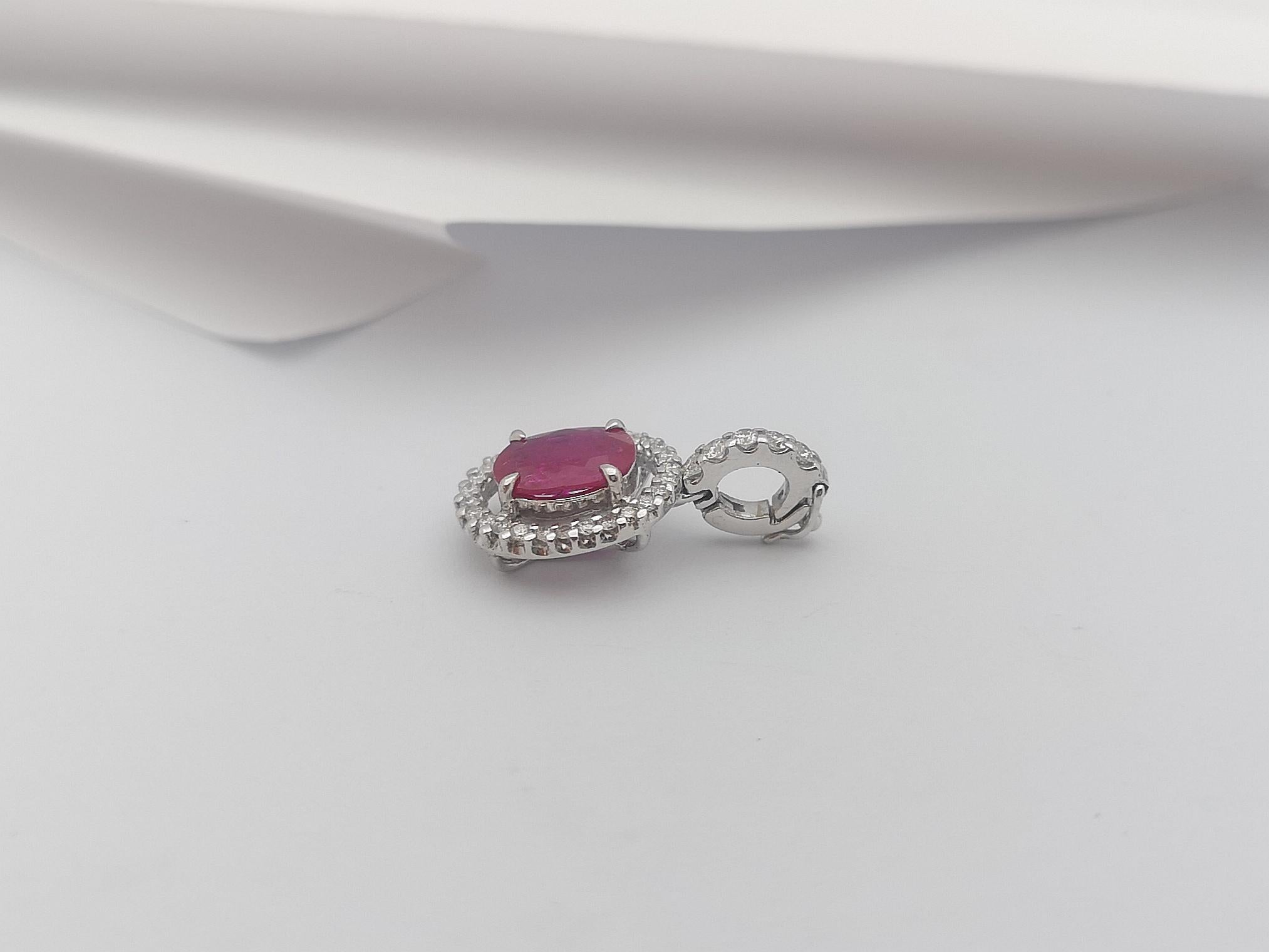 Ruby with Diamond Pendant Set in 18 Karat White Gold Settings For Sale 4