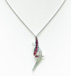 Ruby with Diamond Pendant Set in 18 Karat White Gold Settings