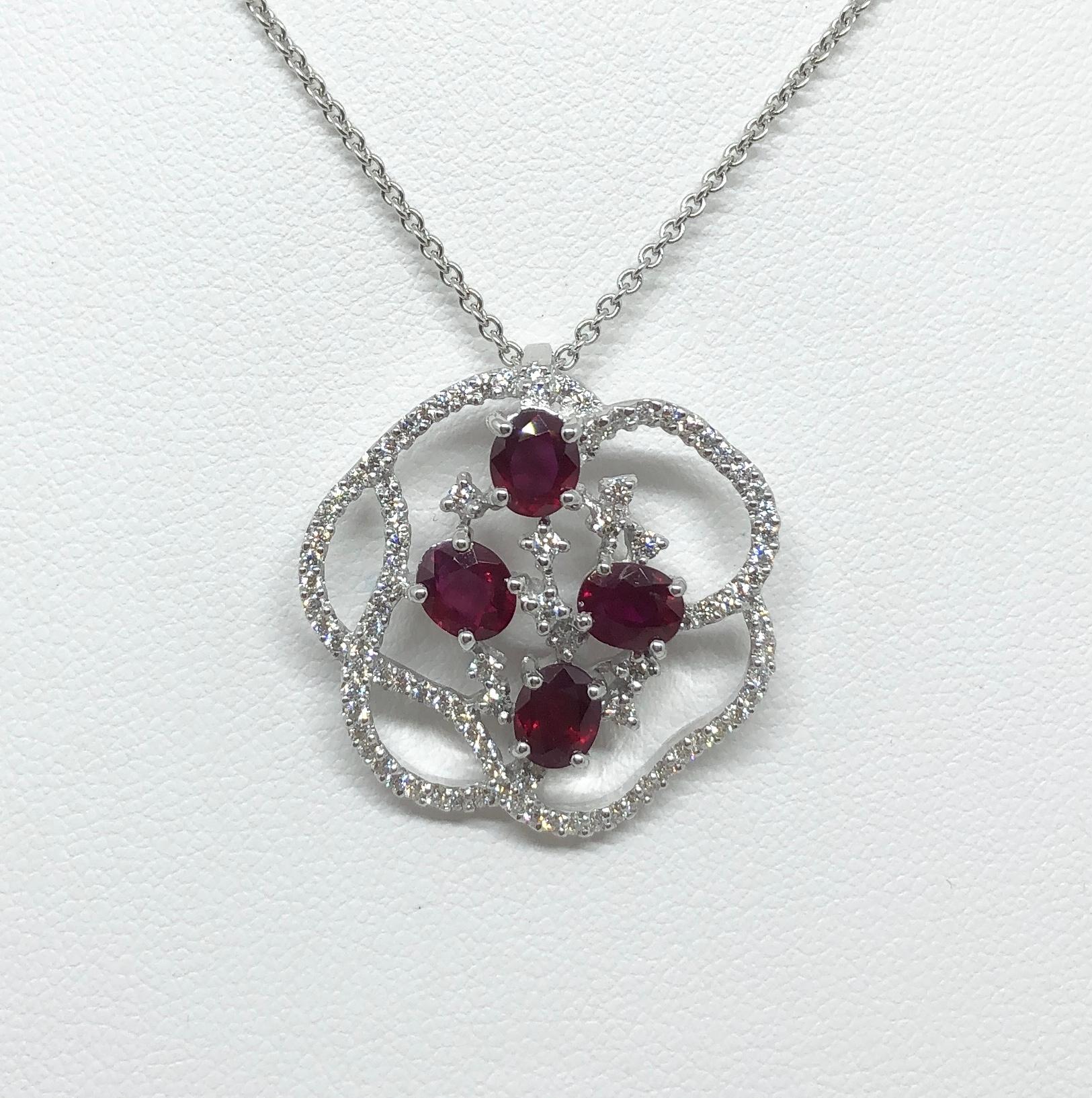 Ruby 2.59 carats with Diamond 0.59 carat Pendant set in 18 Karat White Gold Settings
(chain not included)

Width: 2.5 cm 
Length: 2.5 cm
Total Weight: 5.84 grams

